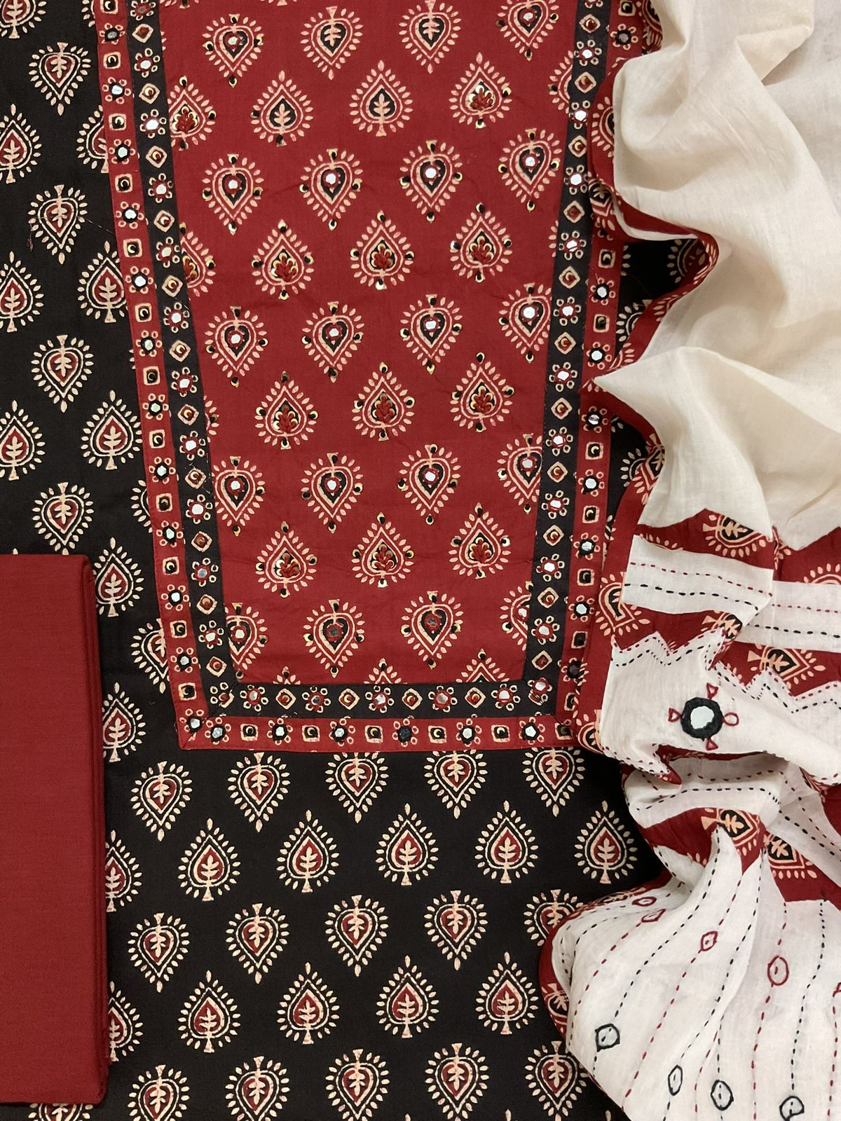 Pure Cotton Printed Embroidered Suit - Black