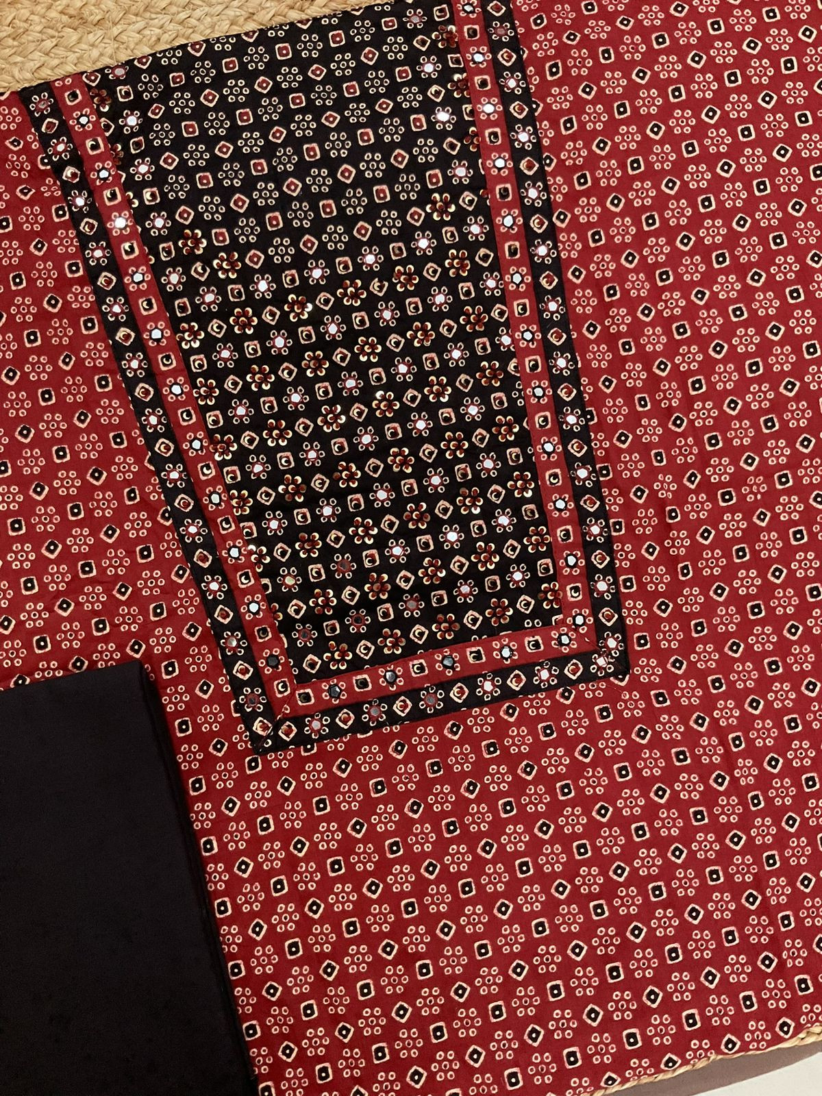 Pure Cotton Printed Embroidered Suit - Maroon