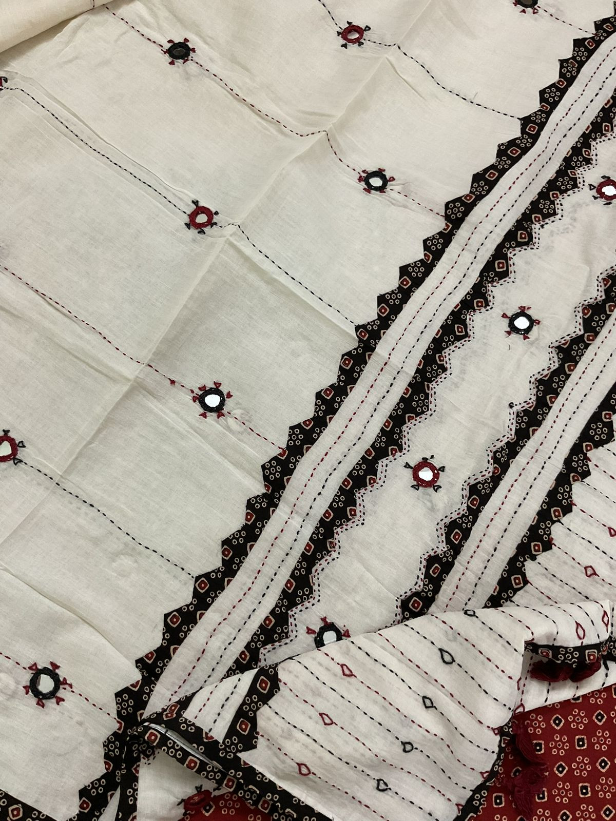 Pure Cotton Printed Embroidered Suit - Maroon