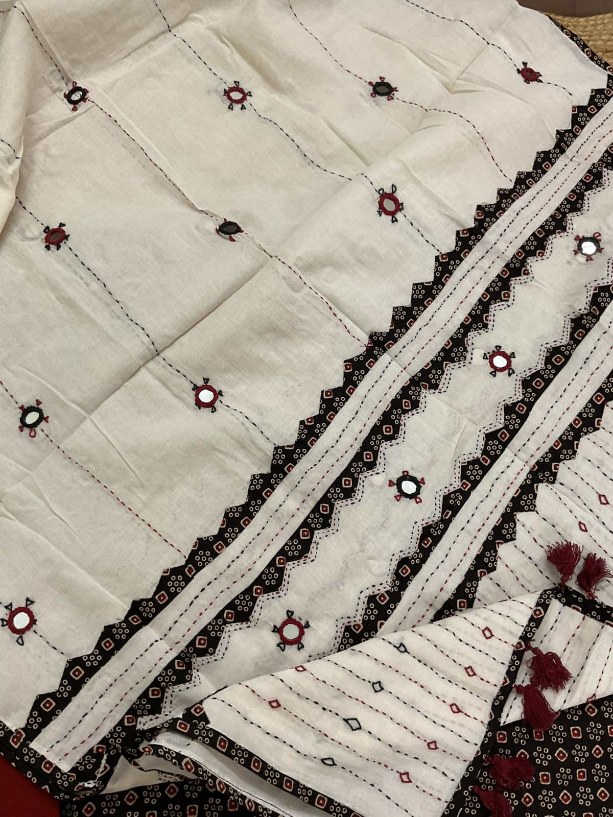Pure Cotton Printed Embroidered Suit - Black