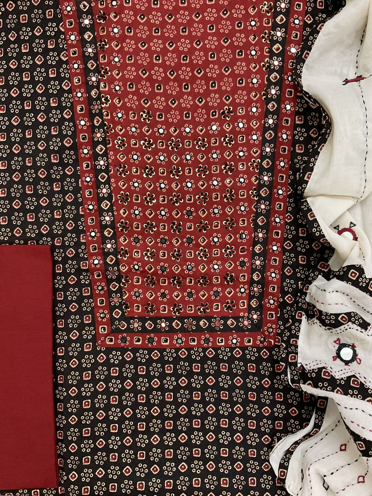 Pure Cotton Printed Embroidered Suit - Black