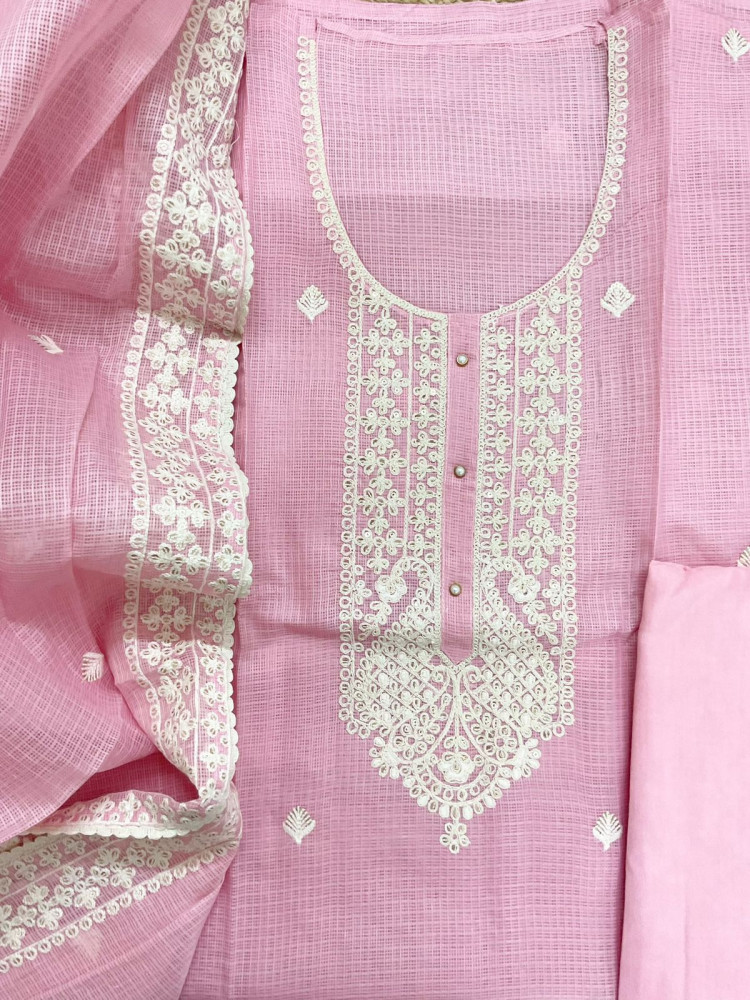 Image of Soft Kota Silk Embroidered Suit - Pink