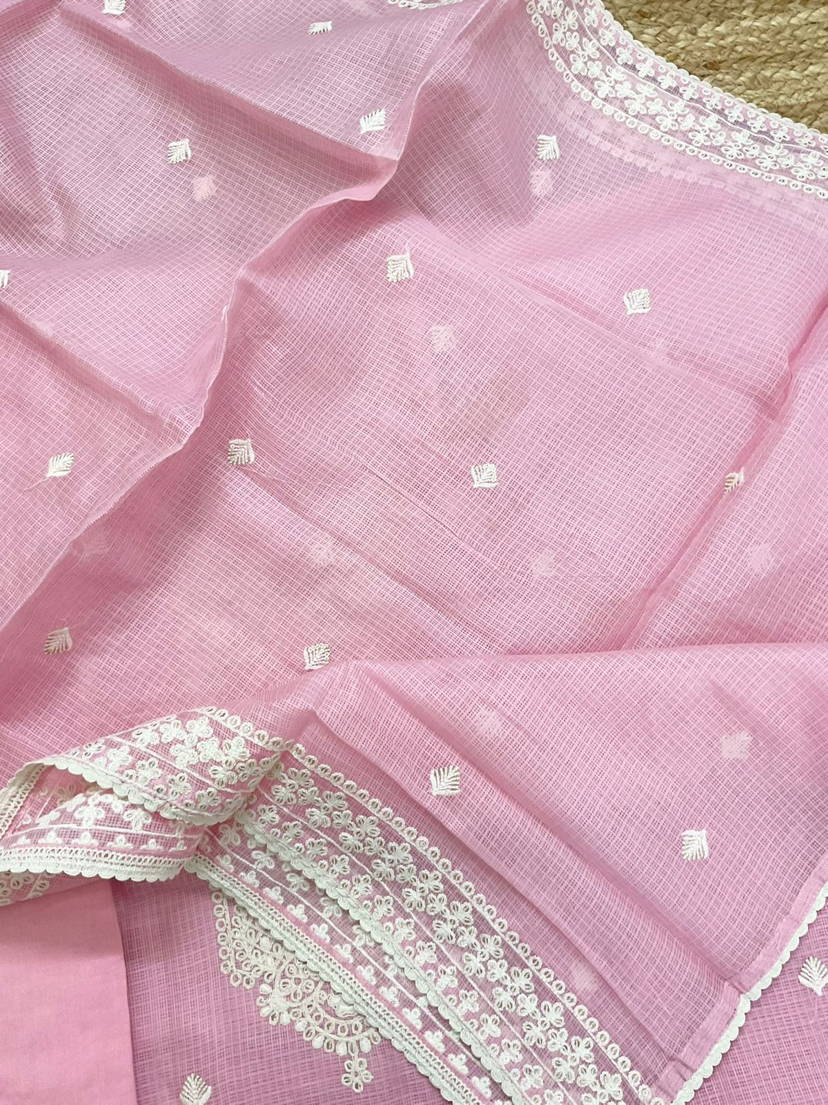 Soft Kota Silk Embroidered Suit - Pink
