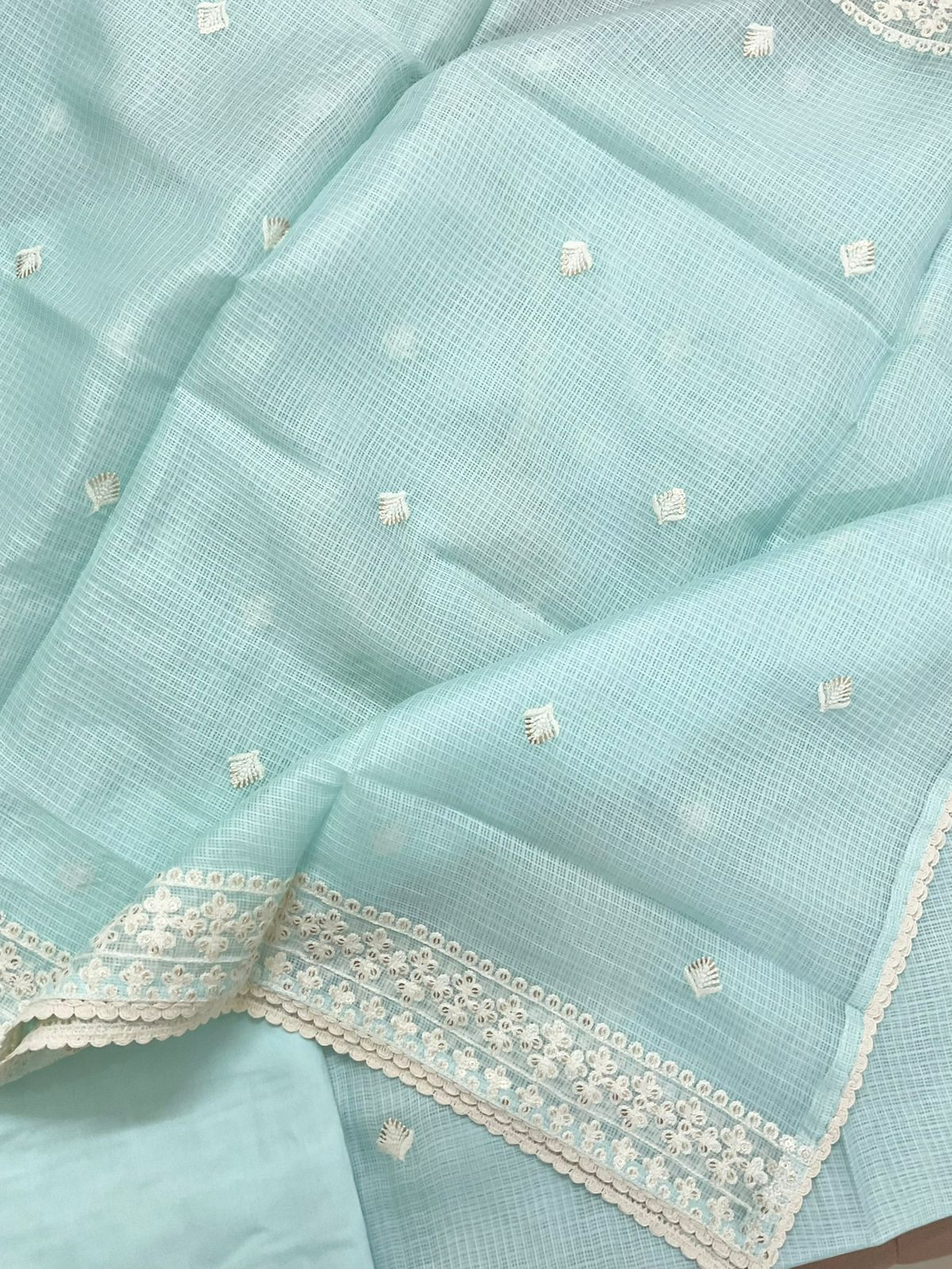 Soft Kota Silk Embroidered Suit - Blue