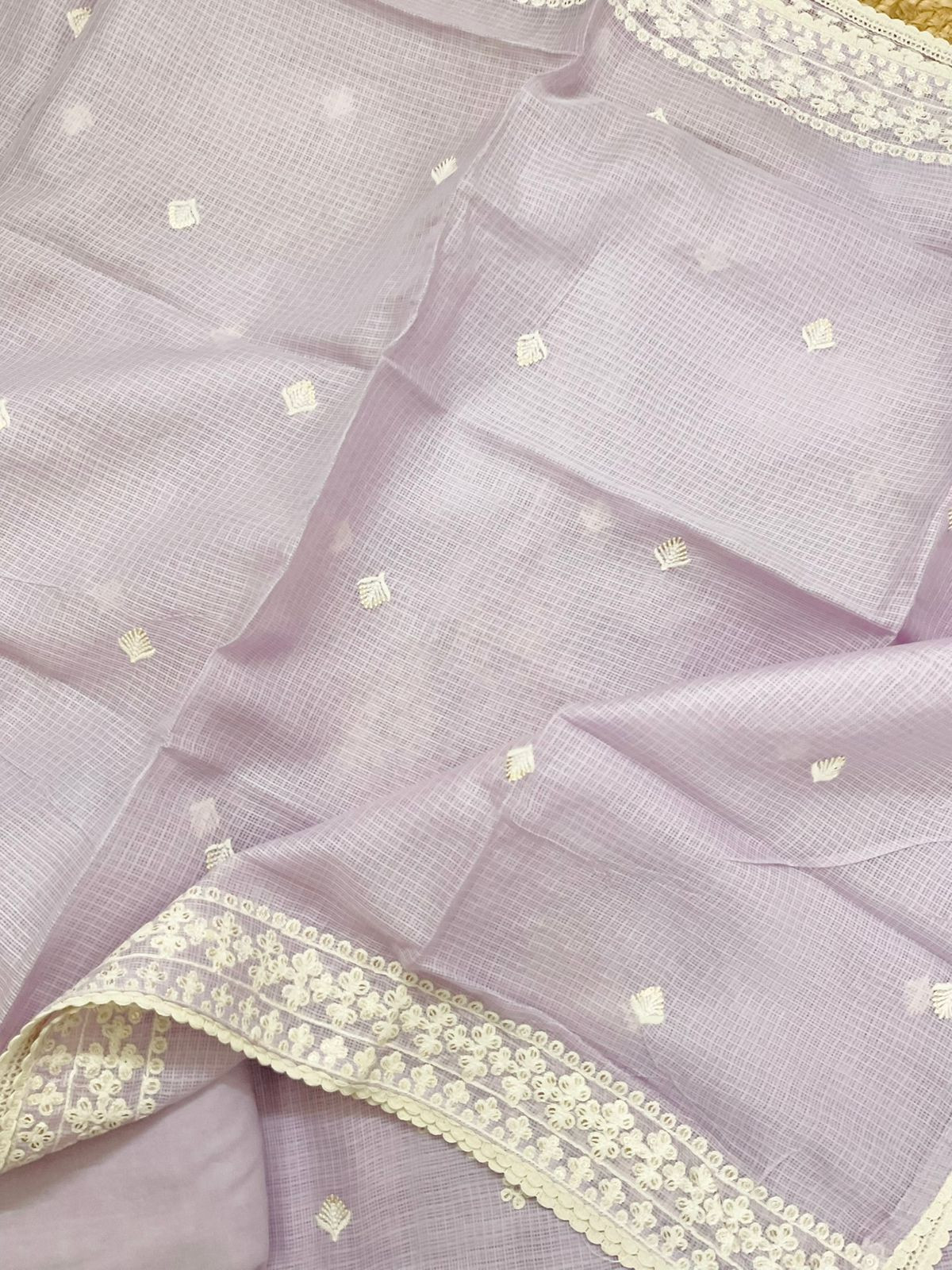 Soft Kota Silk Embroidered Suit - Lavender