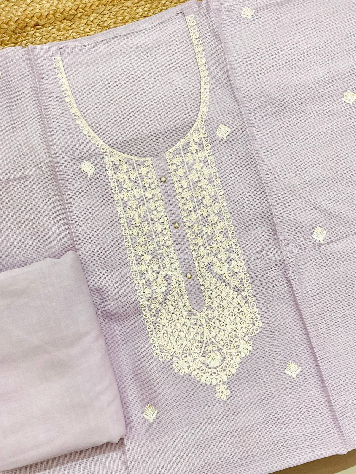 Soft Kota Silk Embroidered Suit - Lavender