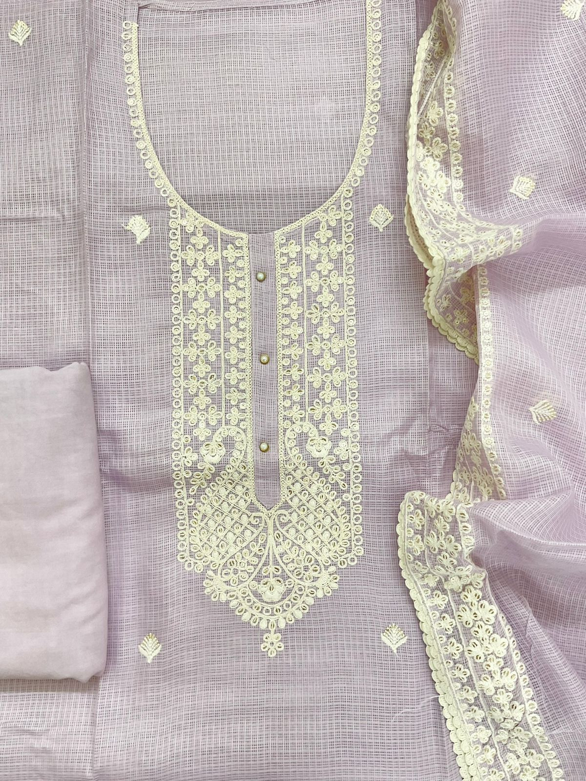 Soft Kota Silk Embroidered Suit - Lavender