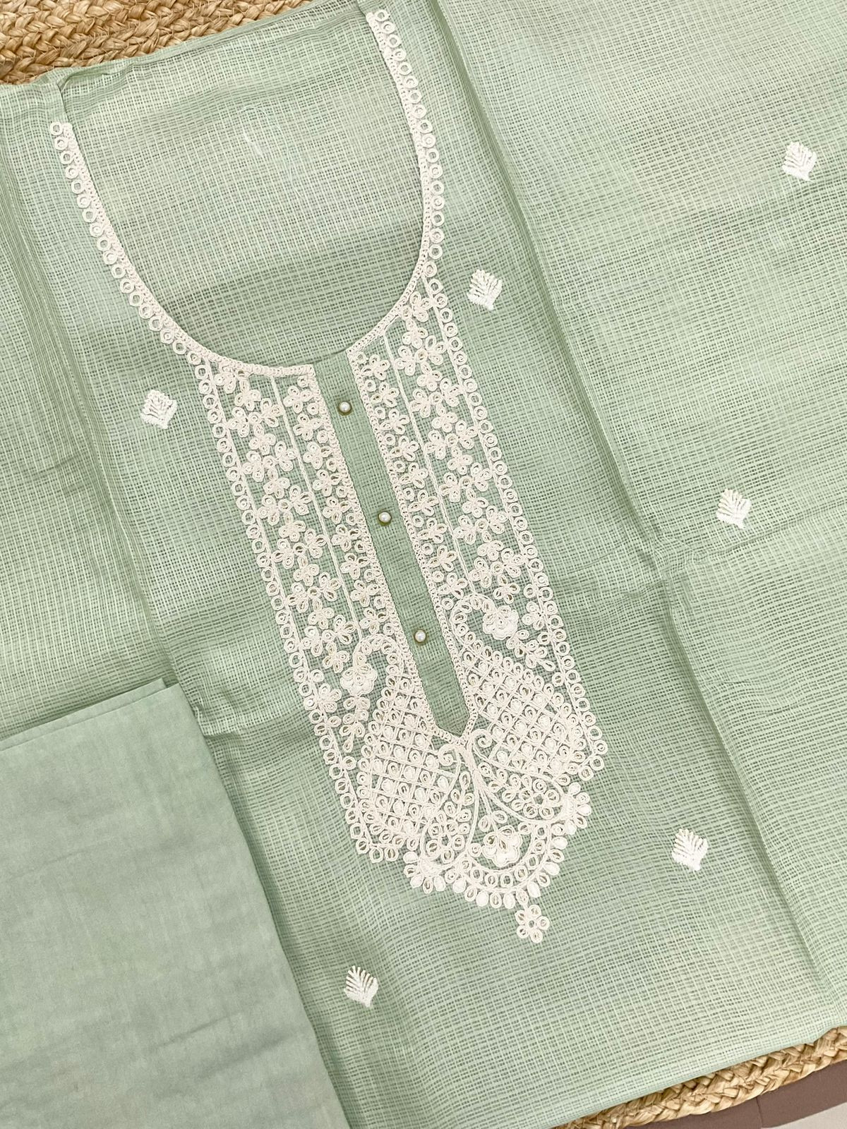 Soft Kota Silk Embroidered Suit - Green