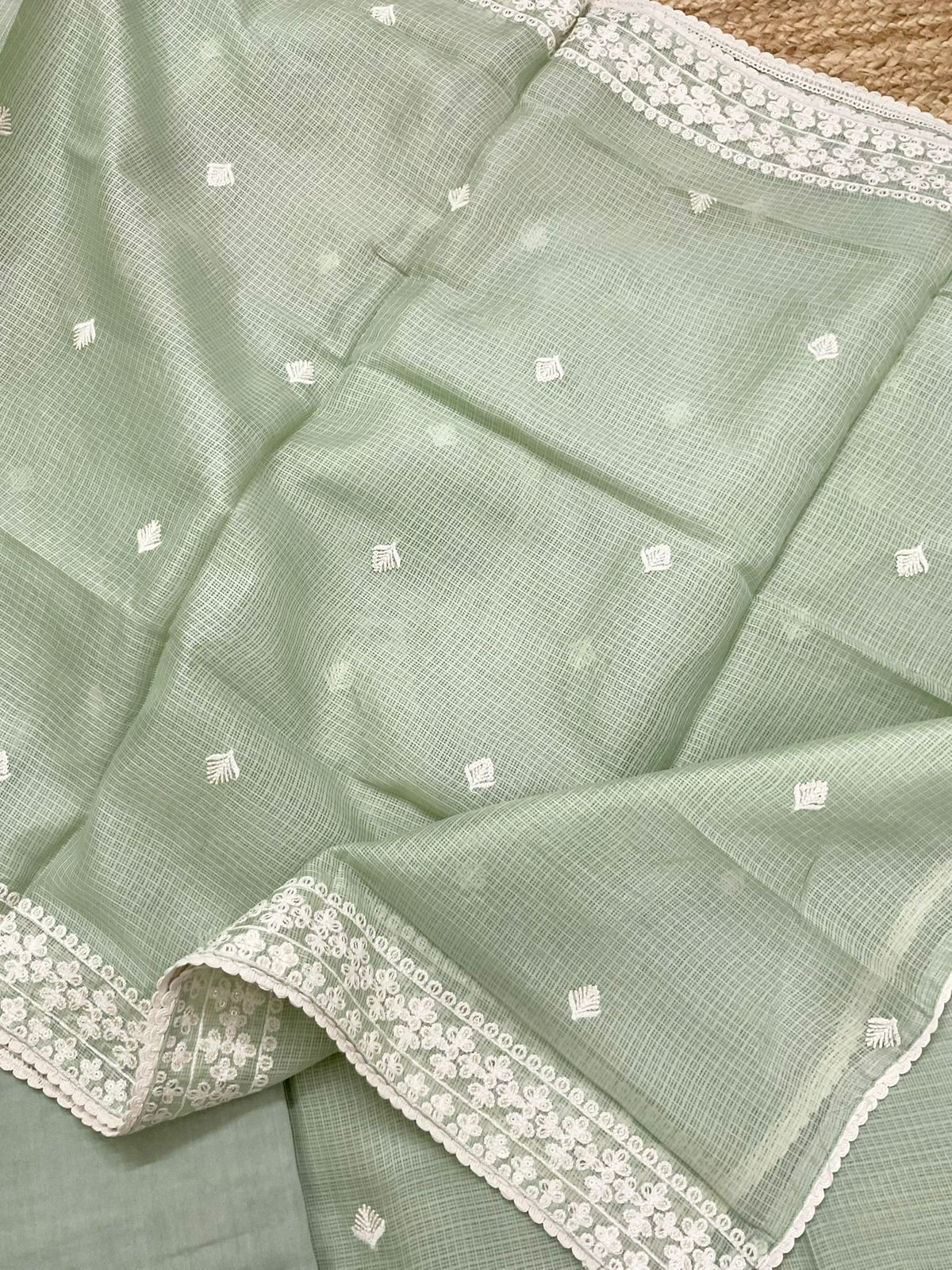 Soft Kota Silk Embroidered Suit - Green
