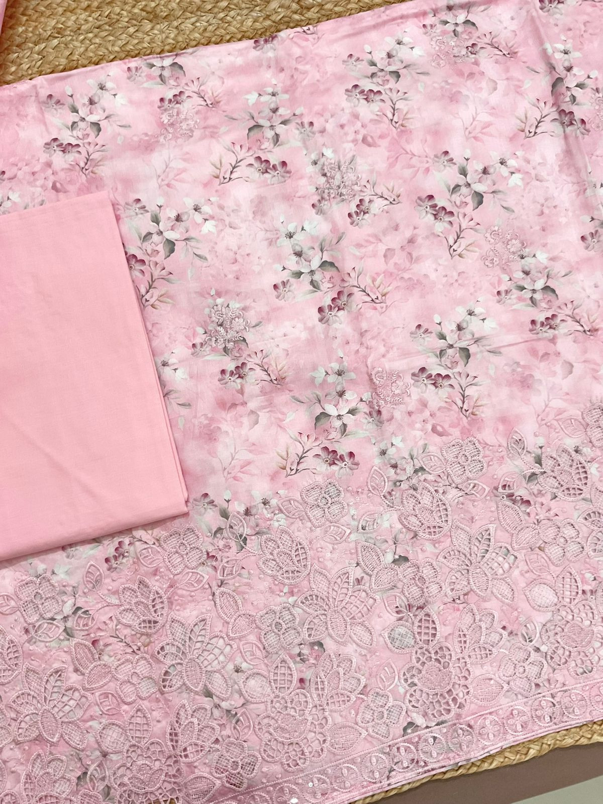 Pure Cotton Printed Embroidered Suit - Pink