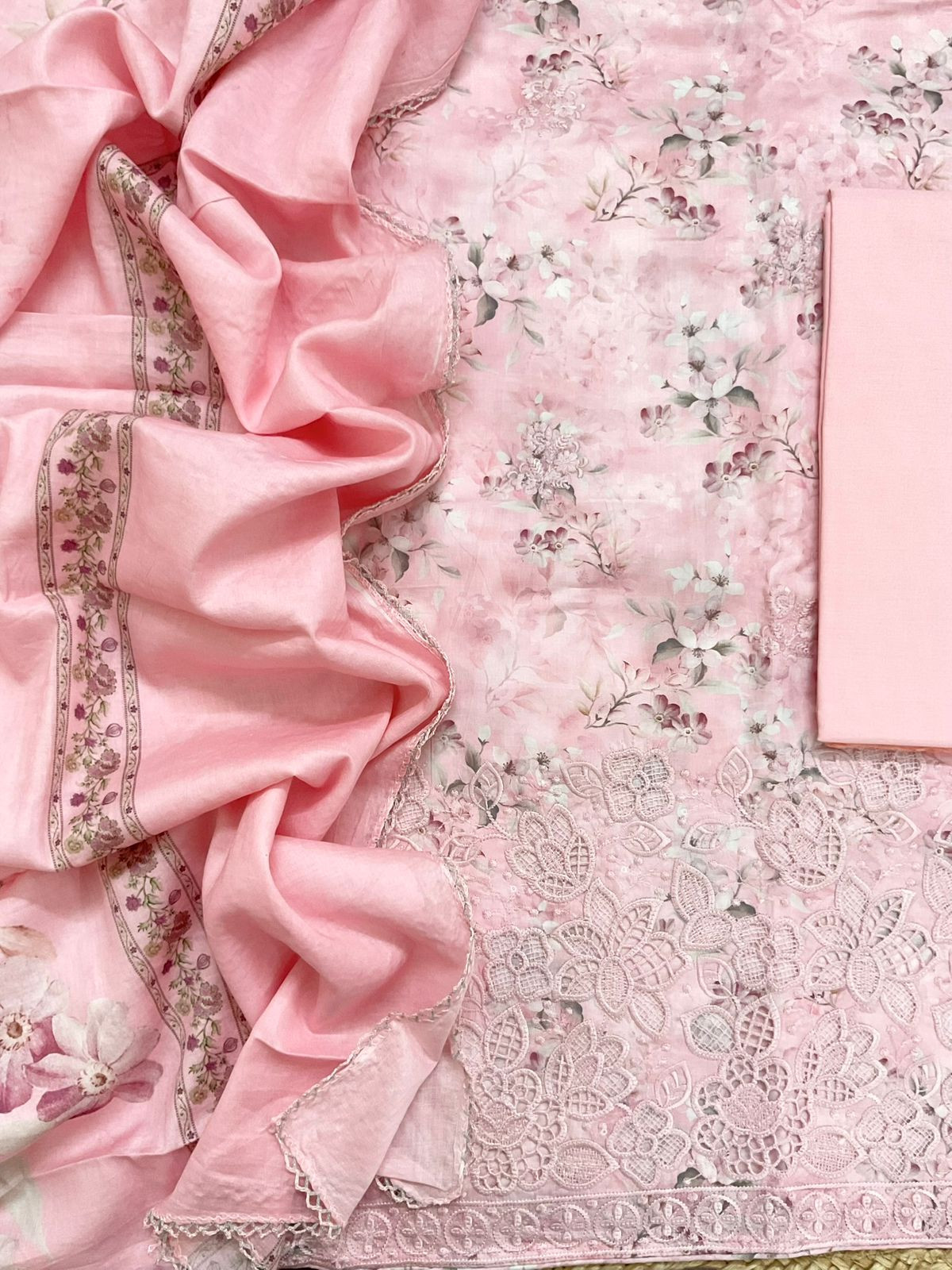 Pure Cotton Printed Embroidered Suit - Pink