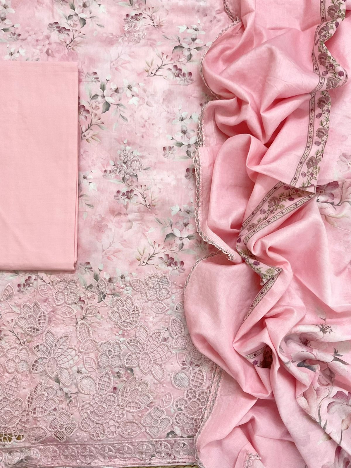Pure Cotton Printed Embroidered Suit - Pink