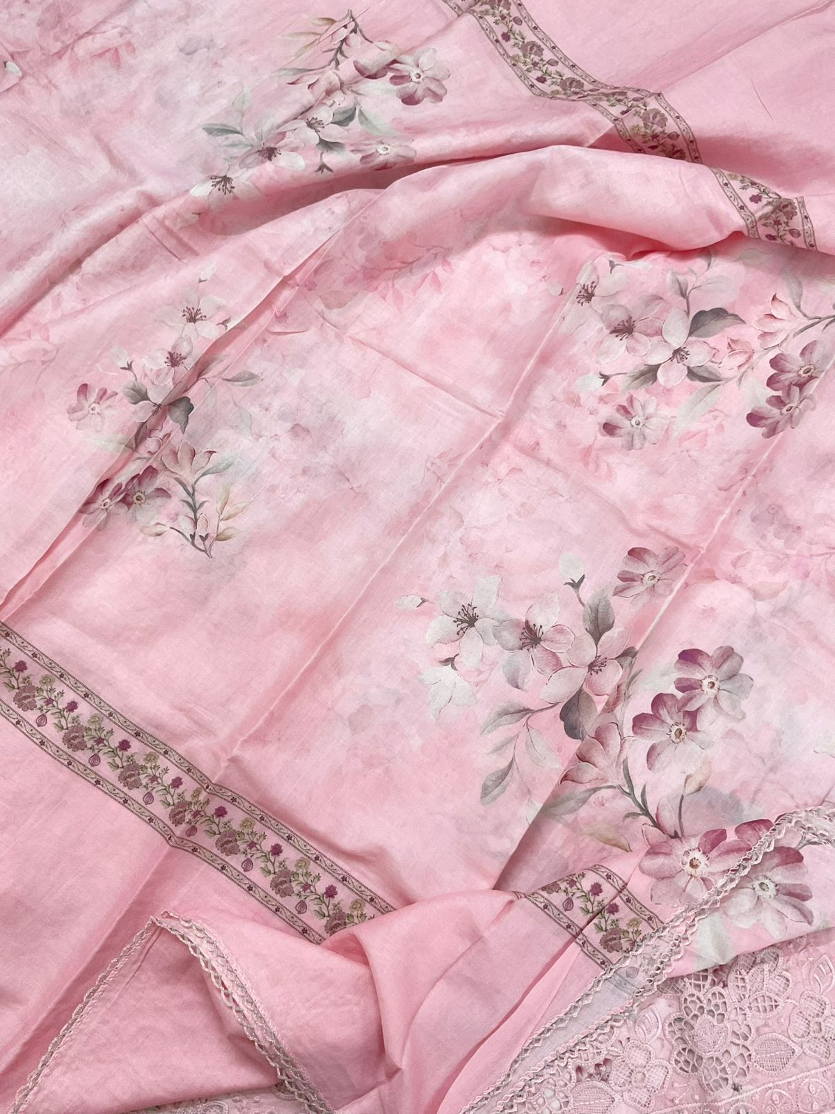 Pure Cotton Printed Embroidered Suit - Pink