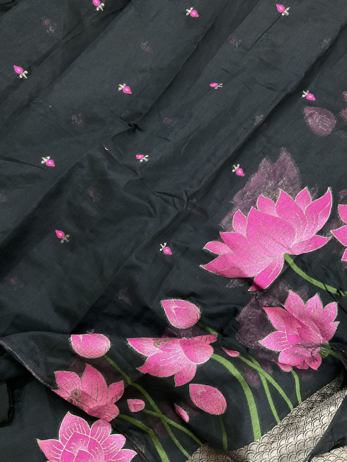 Soft Kora Chanderi Jamdani Weaved Suit - Black