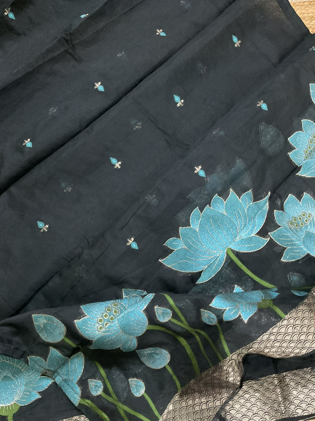 Soft Kora Chanderi Jamdani Weaved Suit - Black