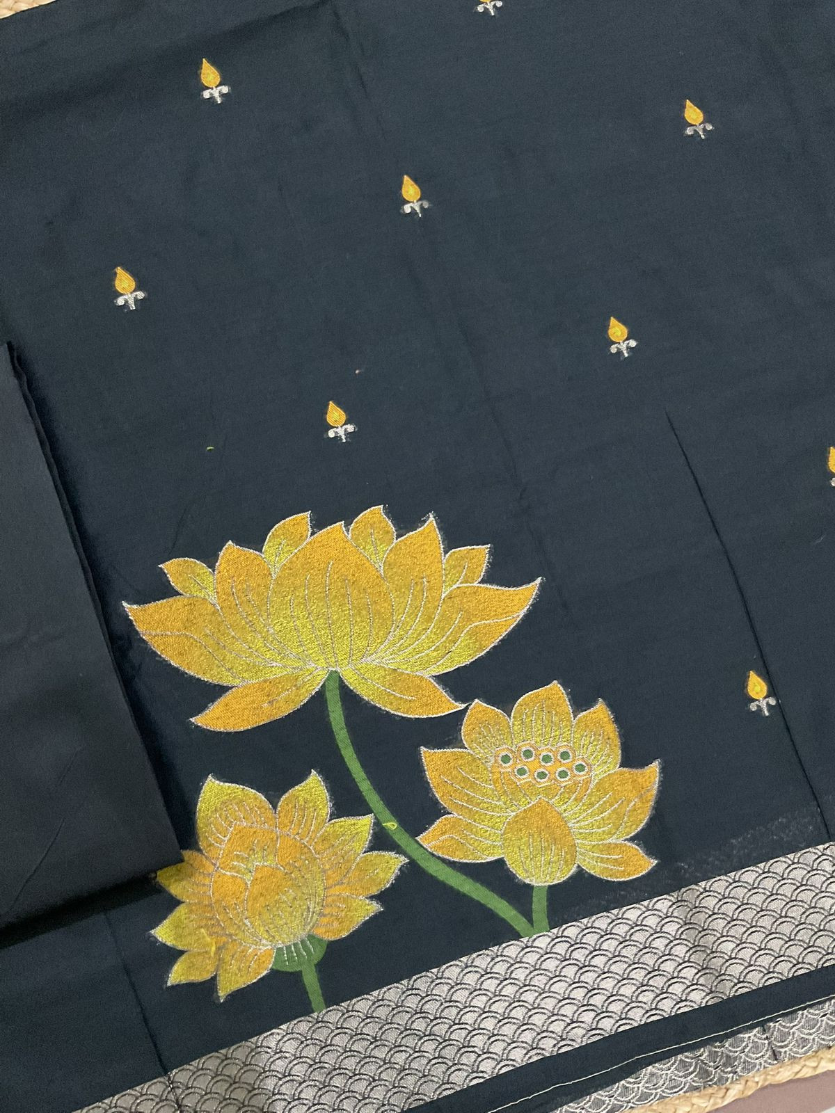 Soft Kora Chanderi Jamdani Weaved Suit - Black