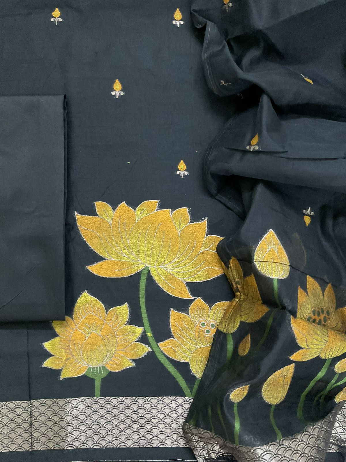 Soft Kora Chanderi Jamdani Weaved Suit - Black