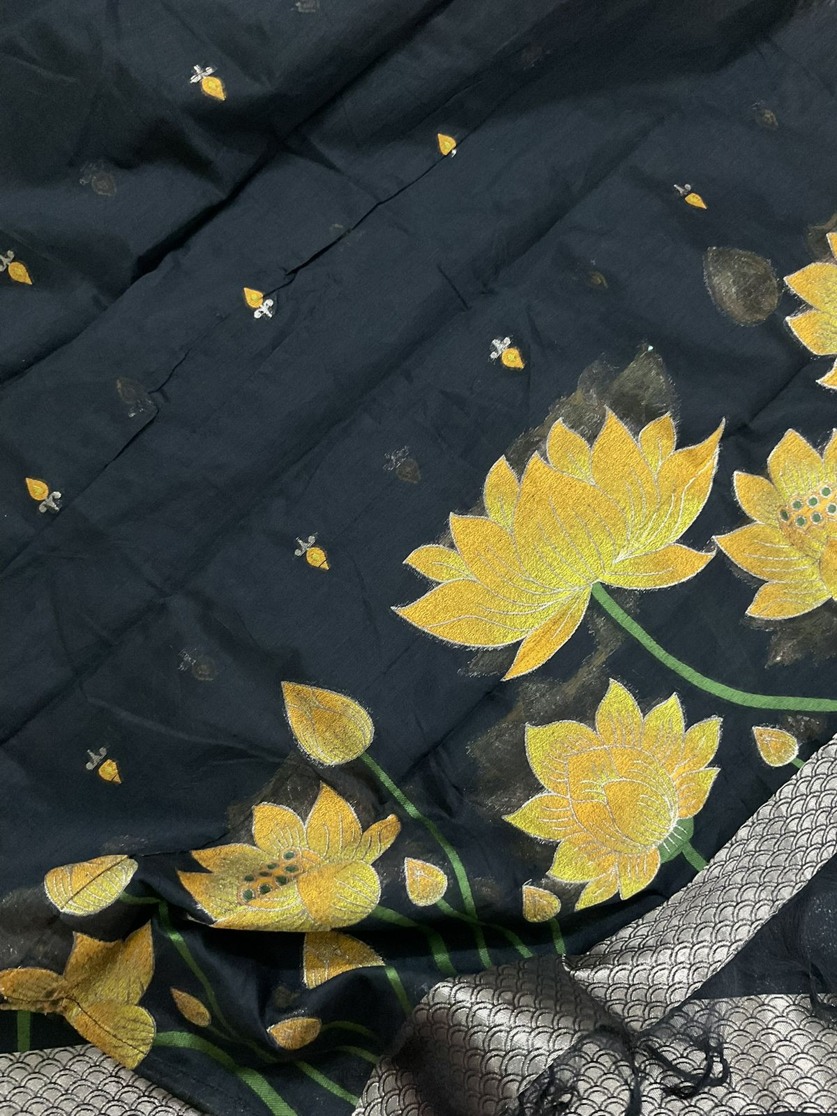 Soft Kora Chanderi Jamdani Weaved Suit - Black