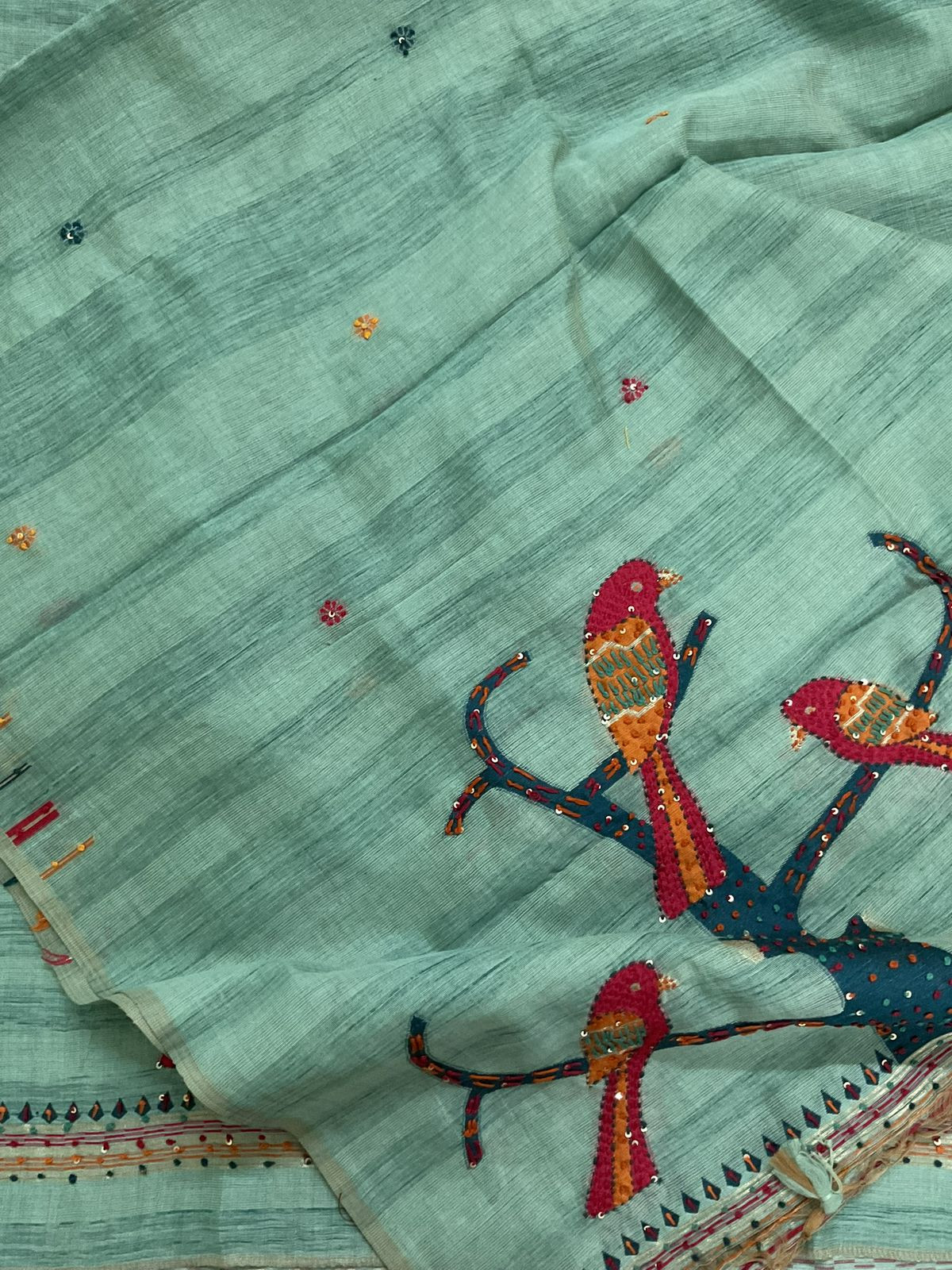 Soft Slub Chanderi Jamdani Weaved Embroidered Suit - Blue