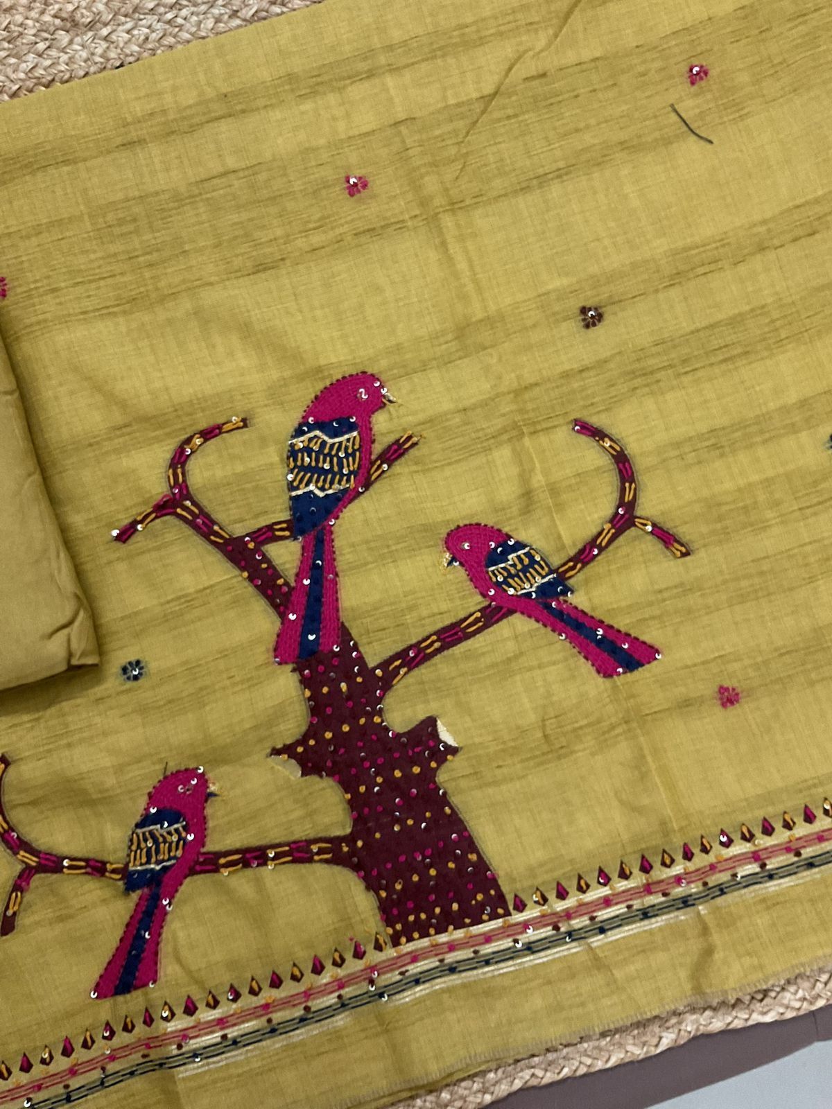 Soft Slub Chanderi Jamdani Weaved Embroidered Suit - Yellow