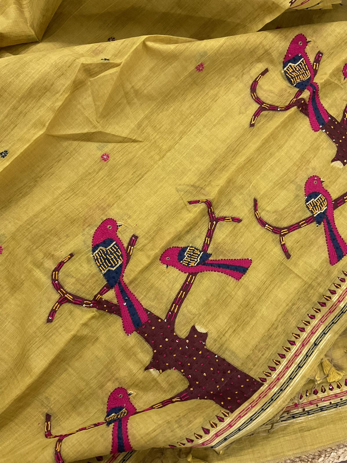 Soft Slub Chanderi Jamdani Weaved Embroidered Suit - Yellow