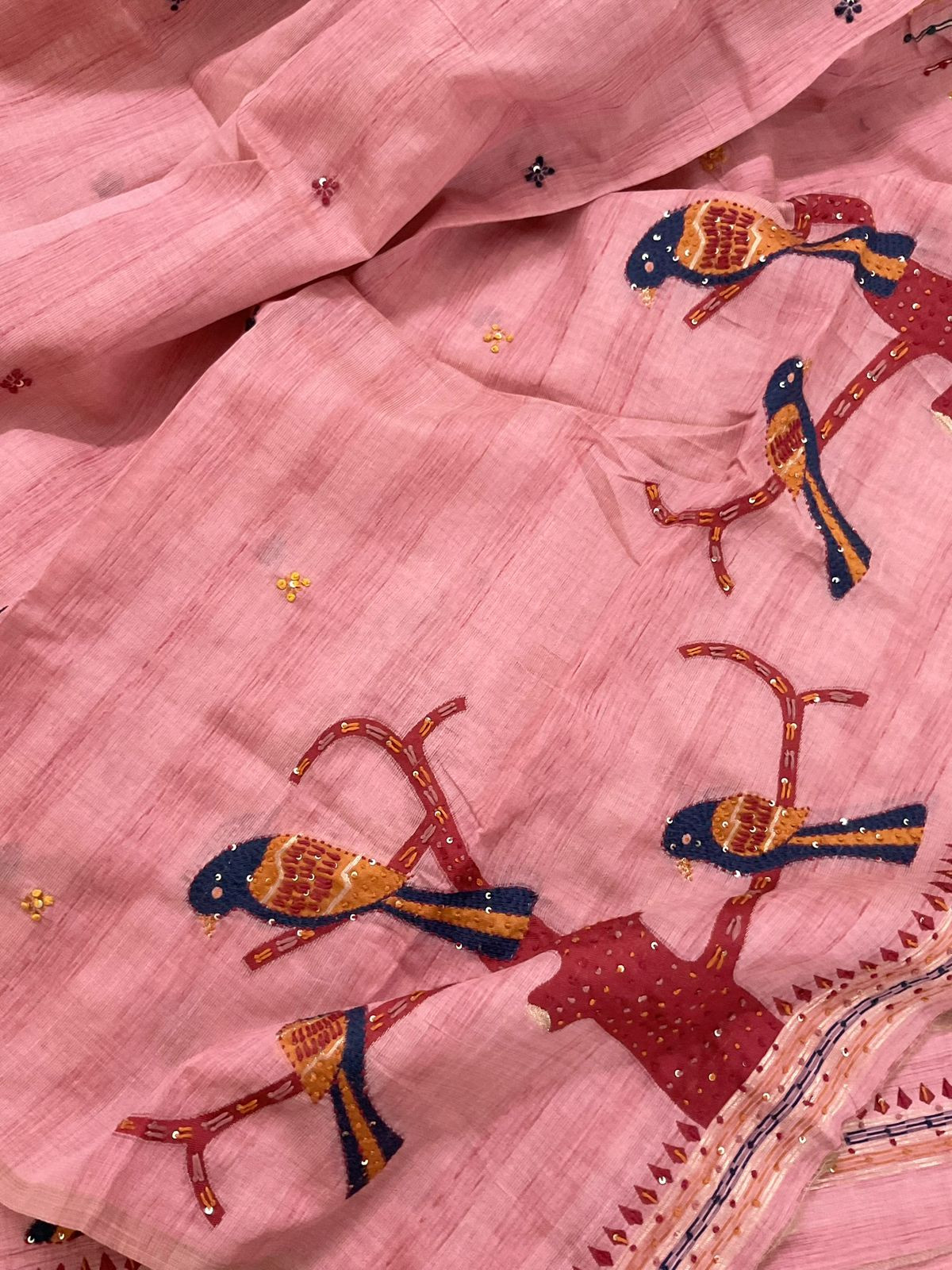 Soft Slub Chanderi Jamdani Weaved Embroidered Suit - Pink