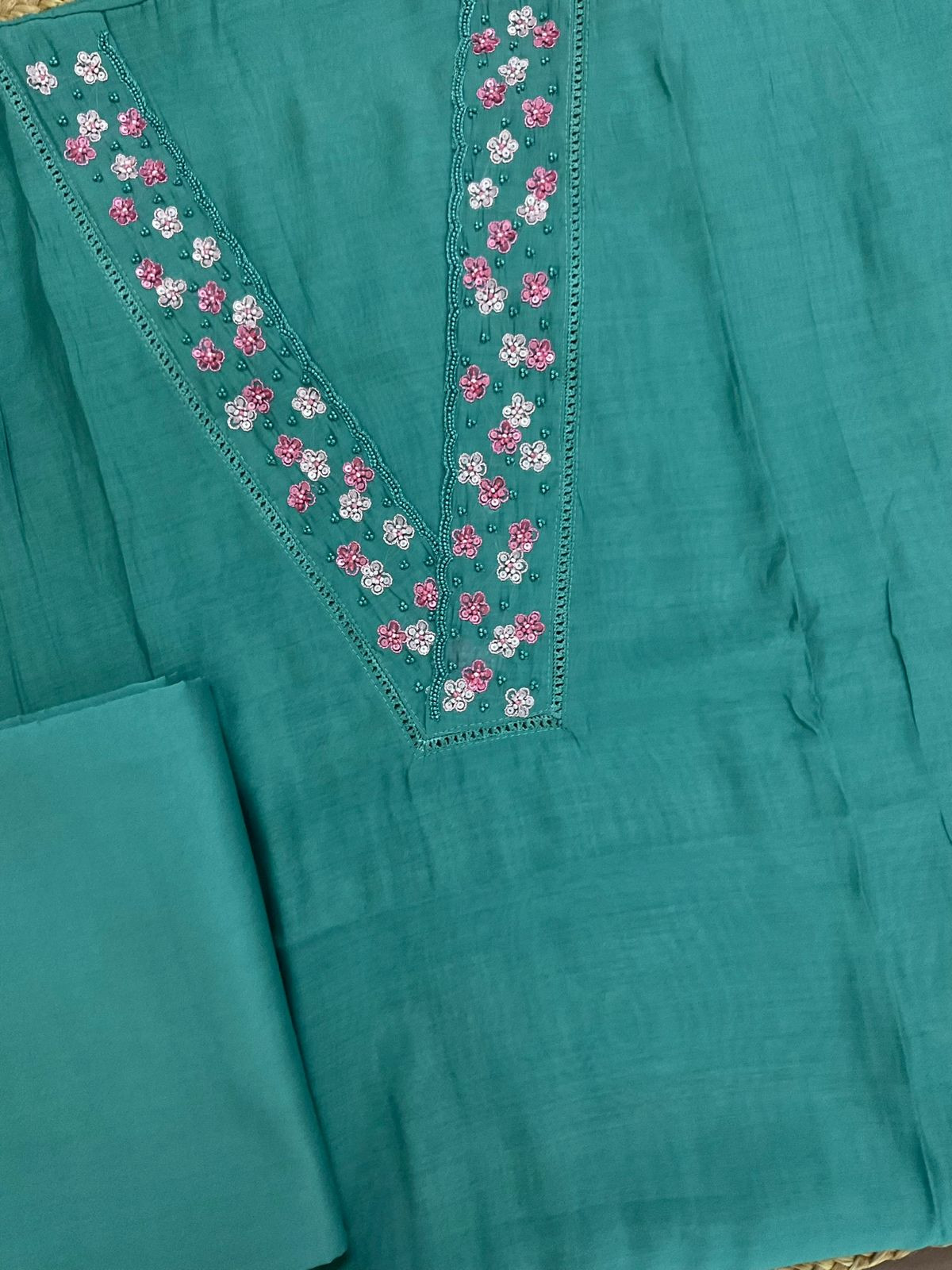 Pure Muslin Embroidered Suit - Blue