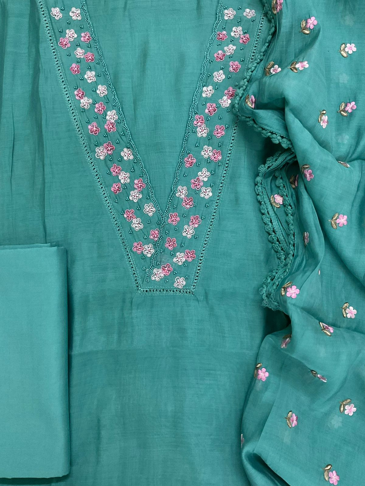 Pure Muslin Embroidered Suit - Blue