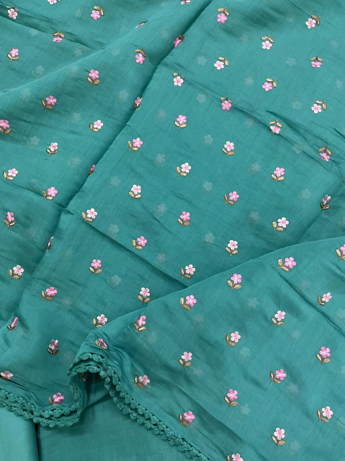 Pure Muslin Embroidered Suit - Blue