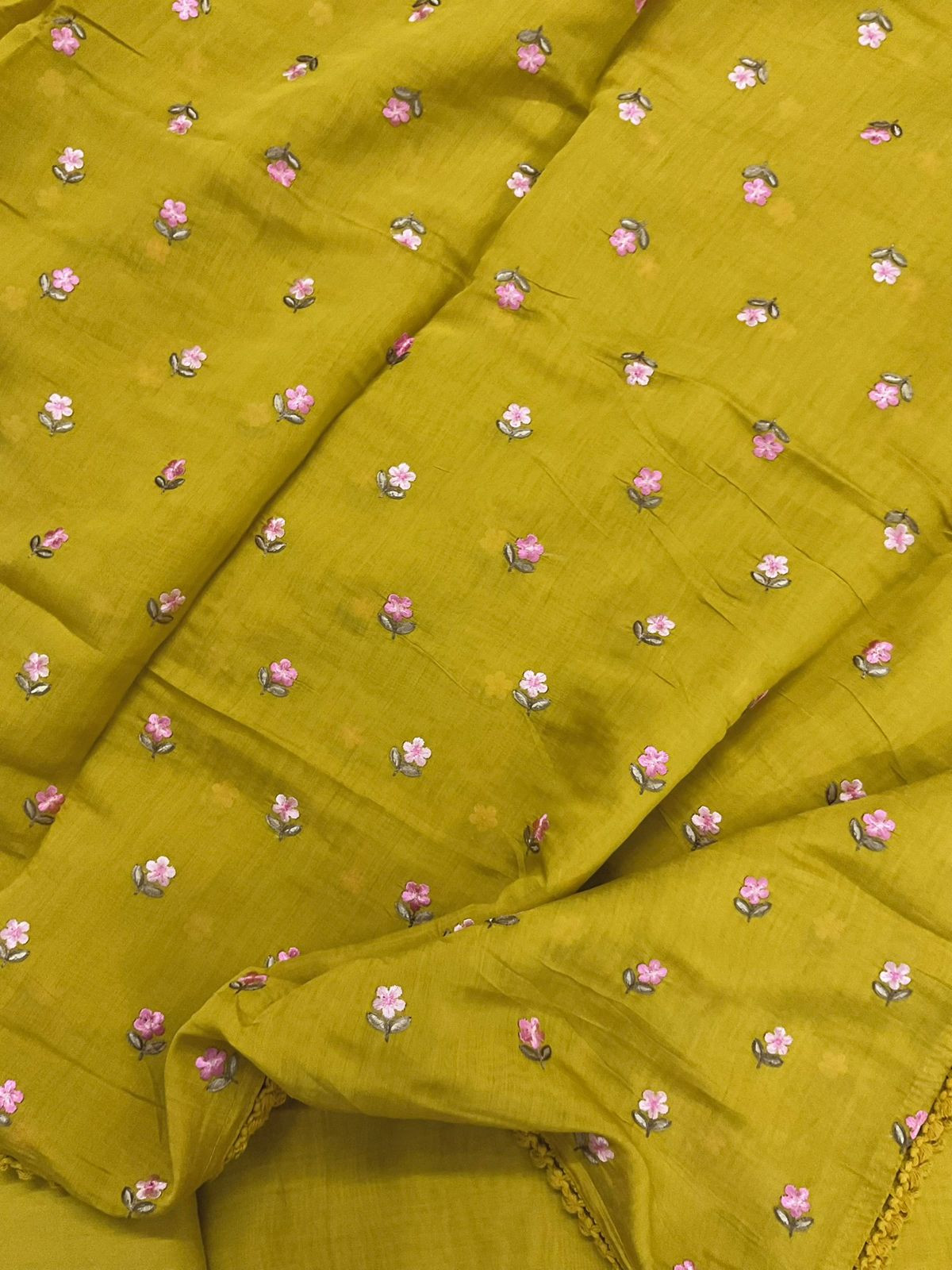 Pure Muslin Embroidered Suit - Yellow