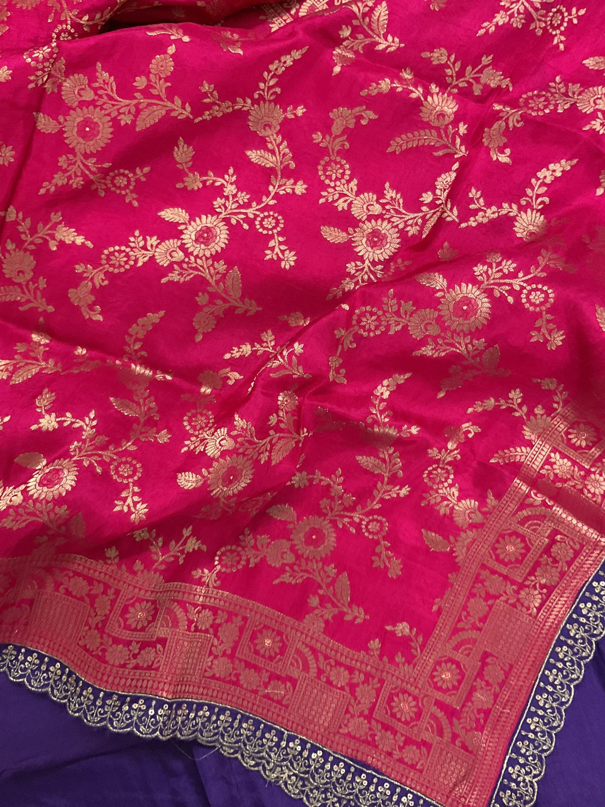 Soft Dola Silk Banarasi Weaved Embroidered Suit - Purple