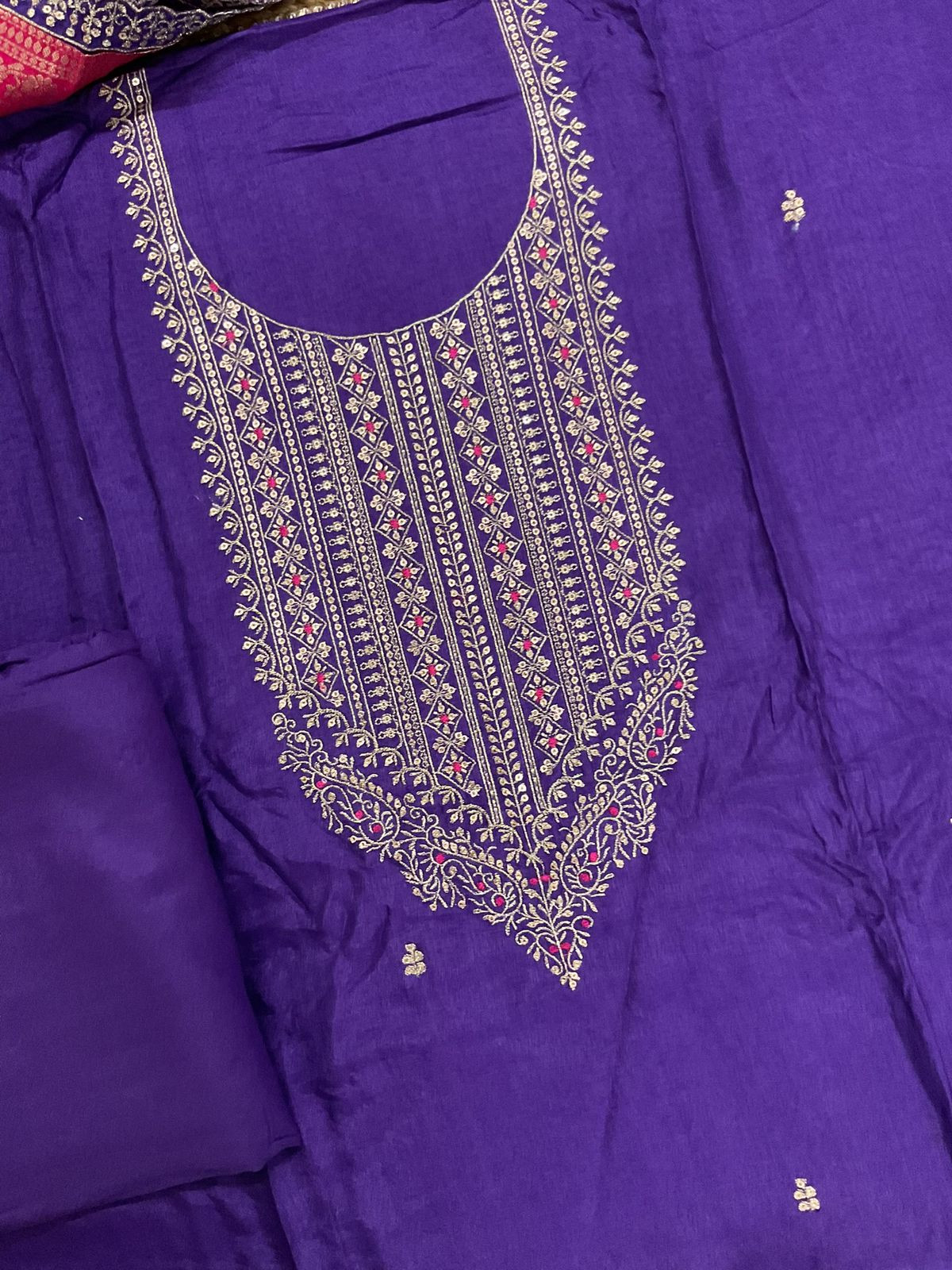 Soft Dola Silk Banarasi Weaved Embroidered Suit - Purple