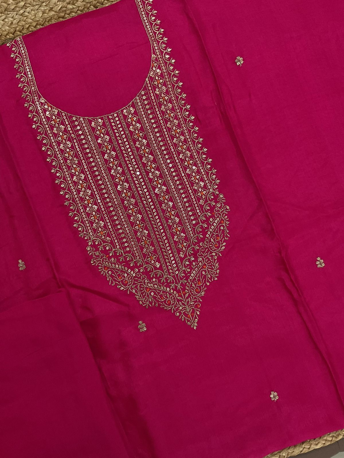 Soft Dola Silk Banarasi Weaved Embroidered Suit - Pink