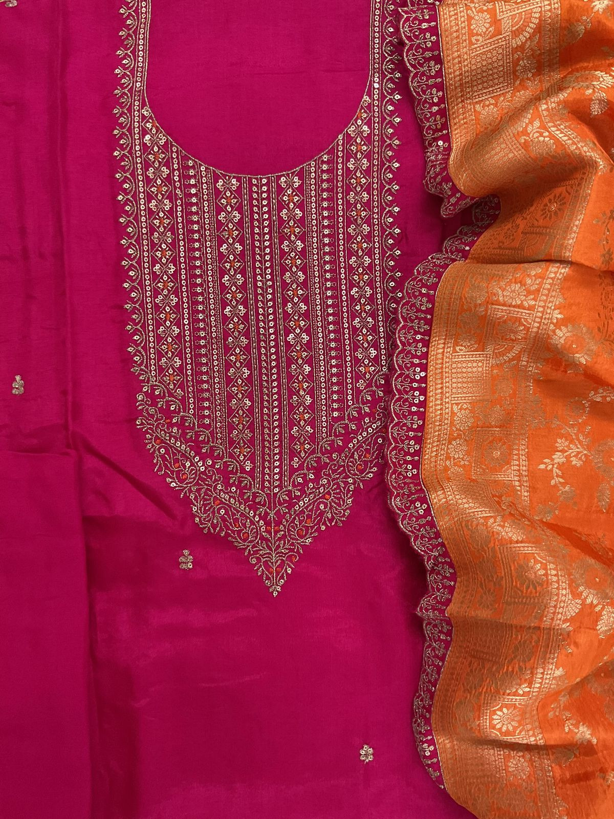 Soft Dola Silk Banarasi Weaved Embroidered Suit - Pink