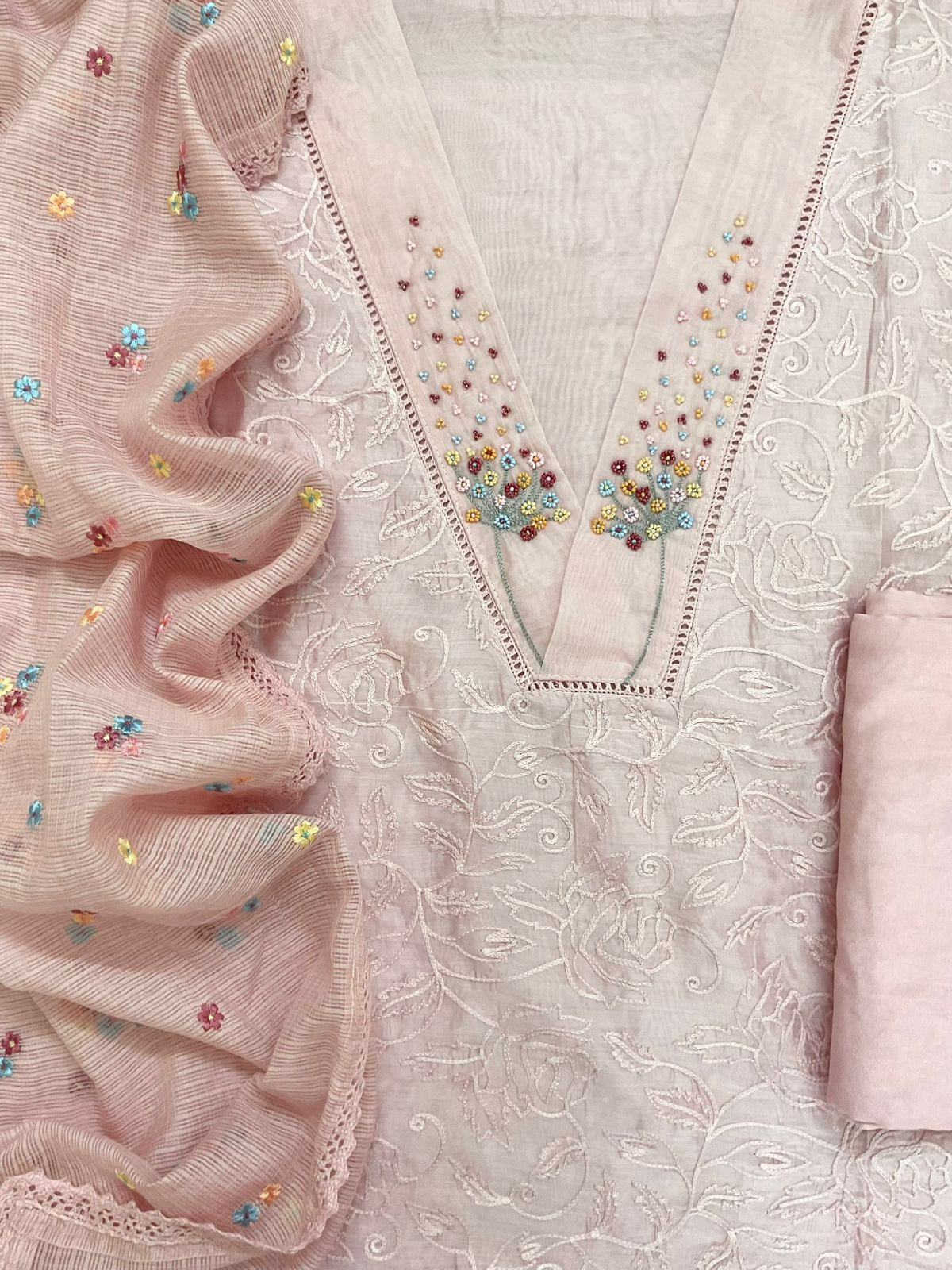 Pure Chanderi Embroidered Suit - Pink