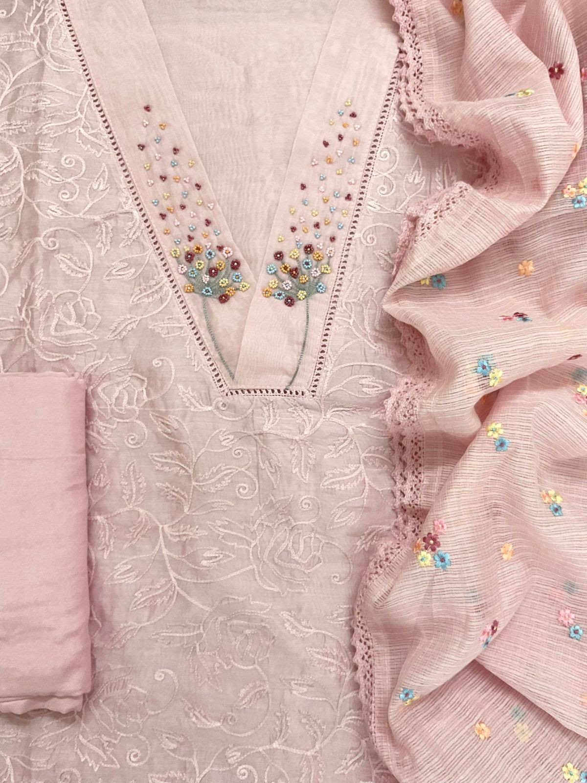 Pure Chanderi Embroidered Suit - Pink