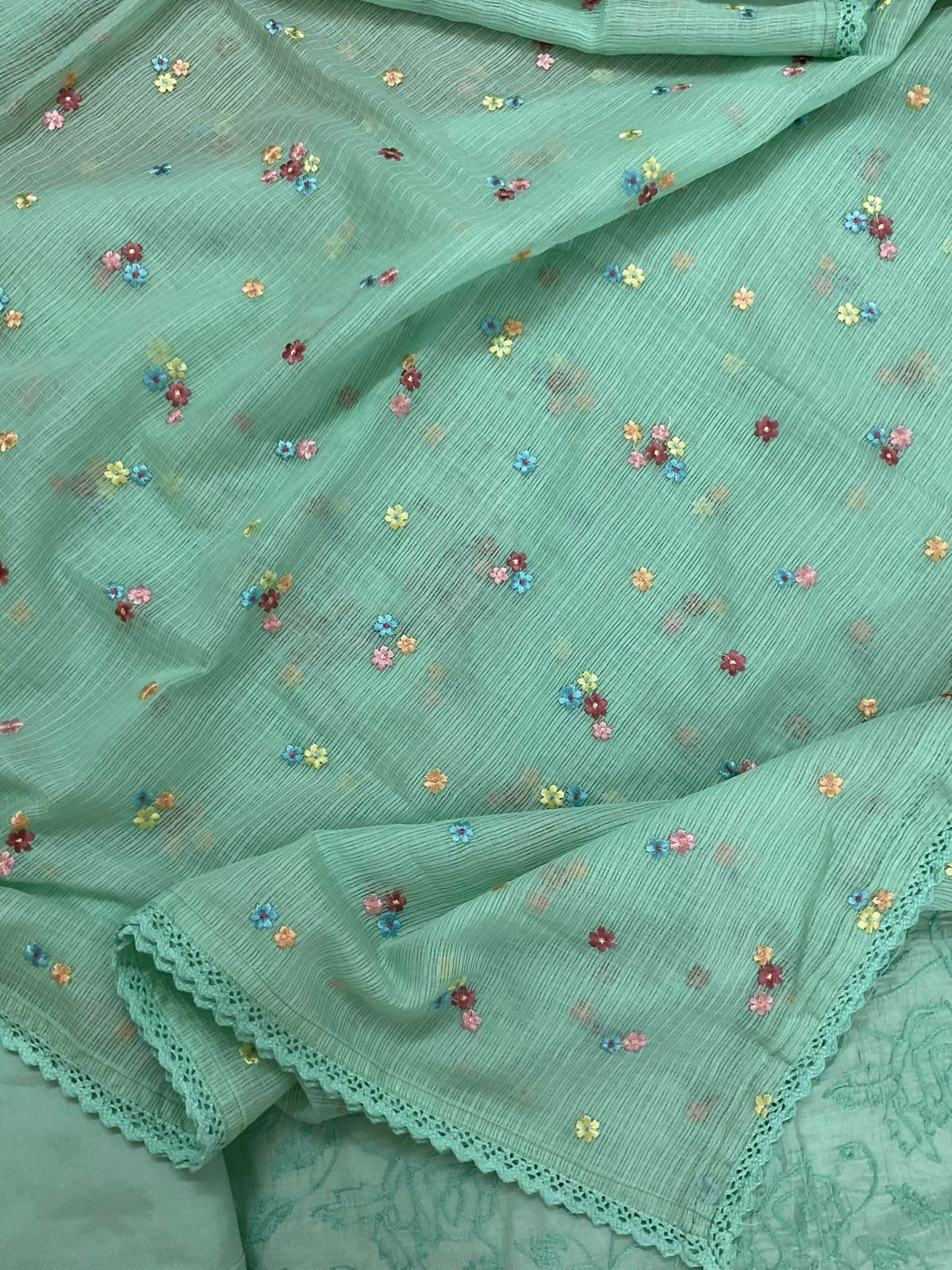 Pure Chanderi Embroidered Suit - Green