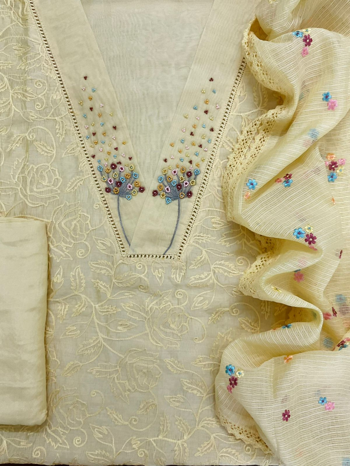 Pure Chanderi Embroidered Suit - Yellow