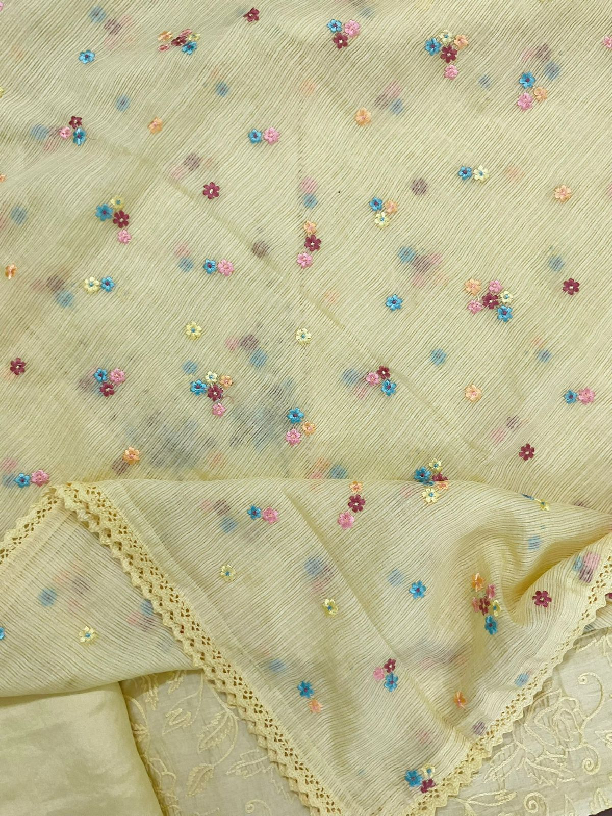 Pure Chanderi Embroidered Suit - Yellow