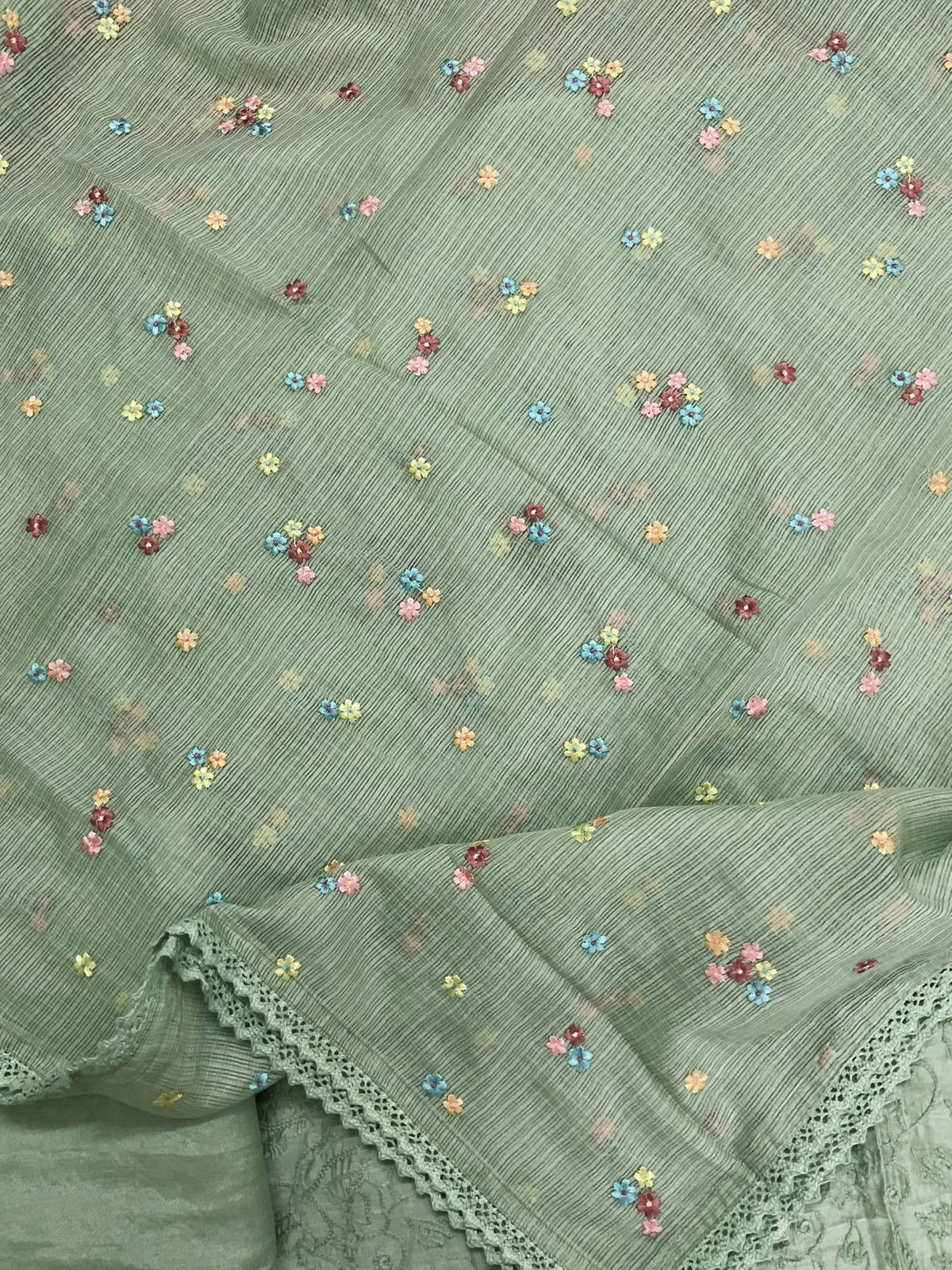 Pure Chanderi Embroidered Suit - Green