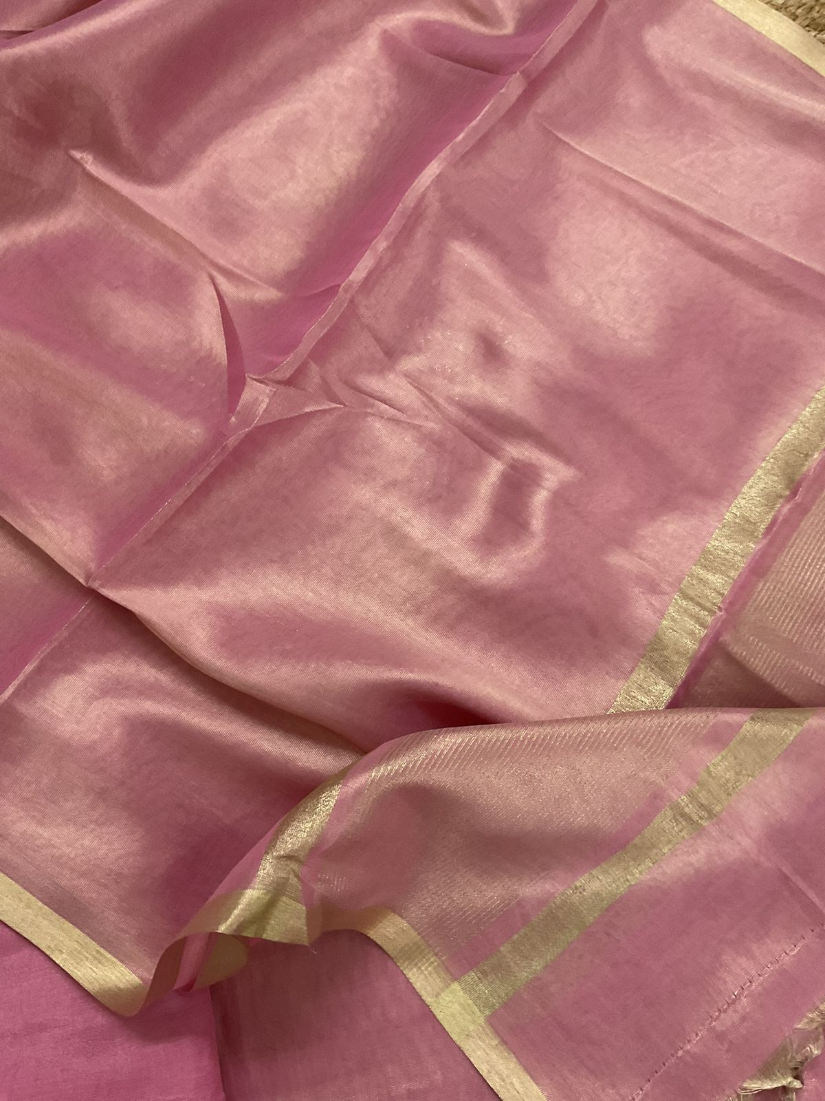 Pure Tissue Chanderi Embroidered Suit - Pink