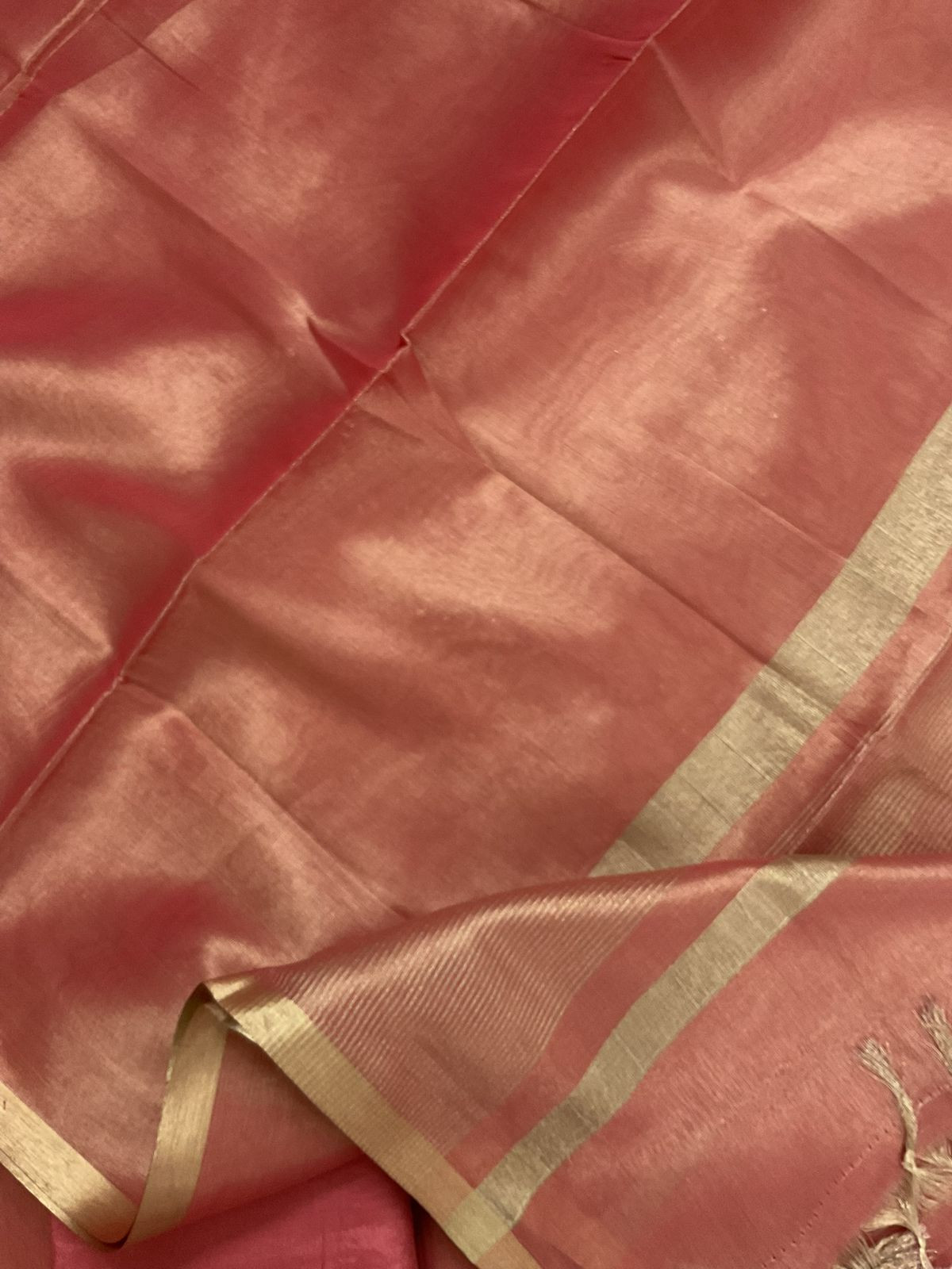 Pure Tissue Chanderi Embroidered Suit - Peach