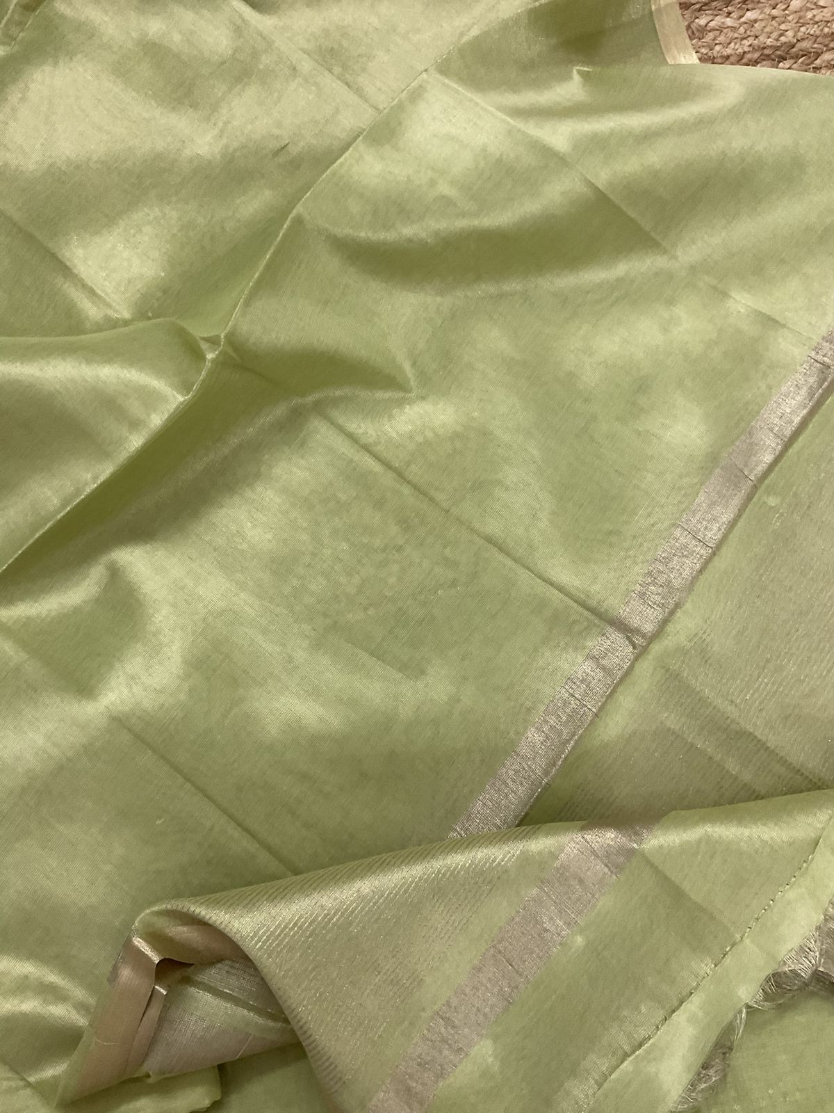 Pure Tissue Chanderi Embroidered Suit - Green