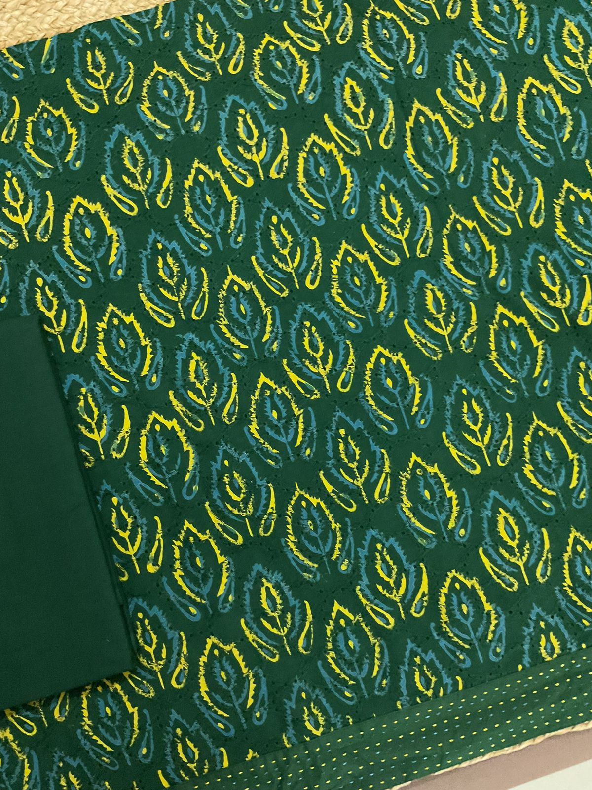 Pure Hakoba Cotton Printed Embroidered Suit - Green