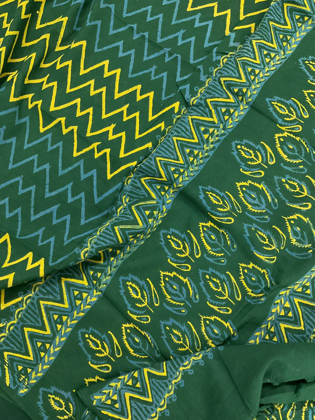 Pure Hakoba Cotton Printed Embroidered Suit - Green