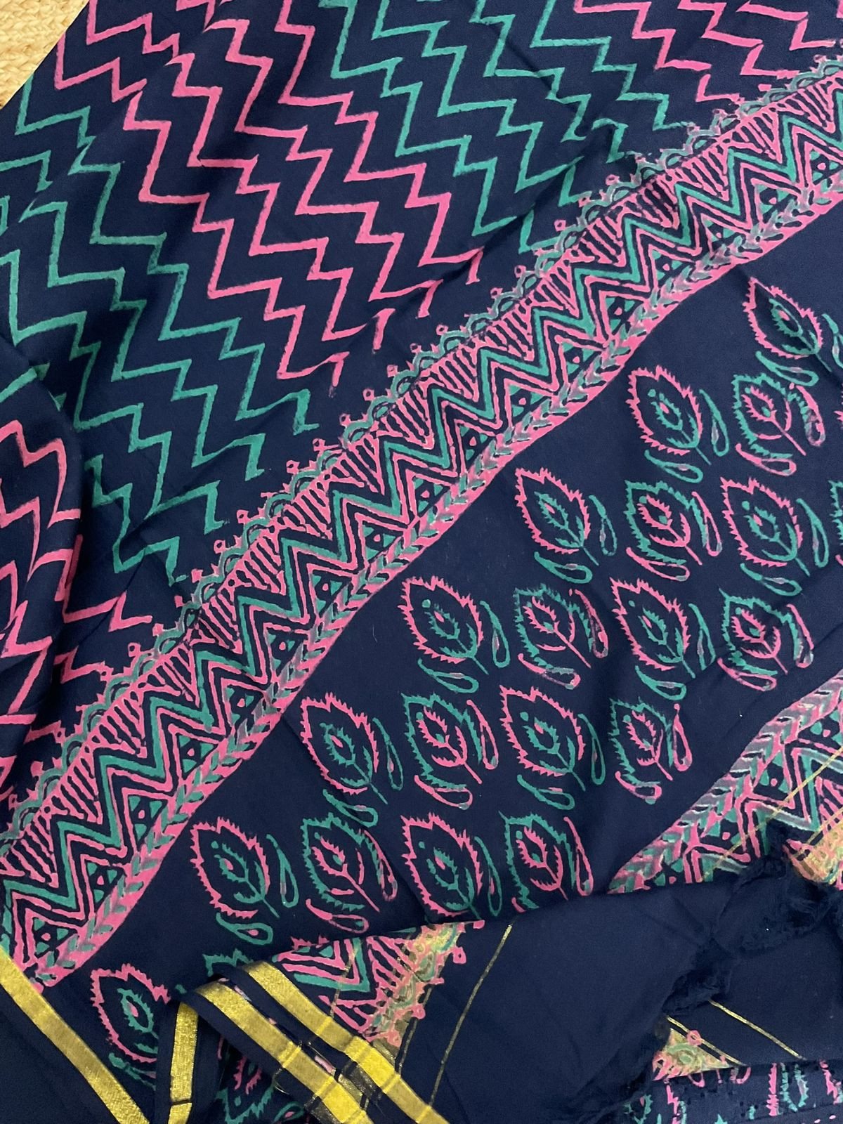 Pure Hakoba Cotton Printed Embroidered Suit - Blue