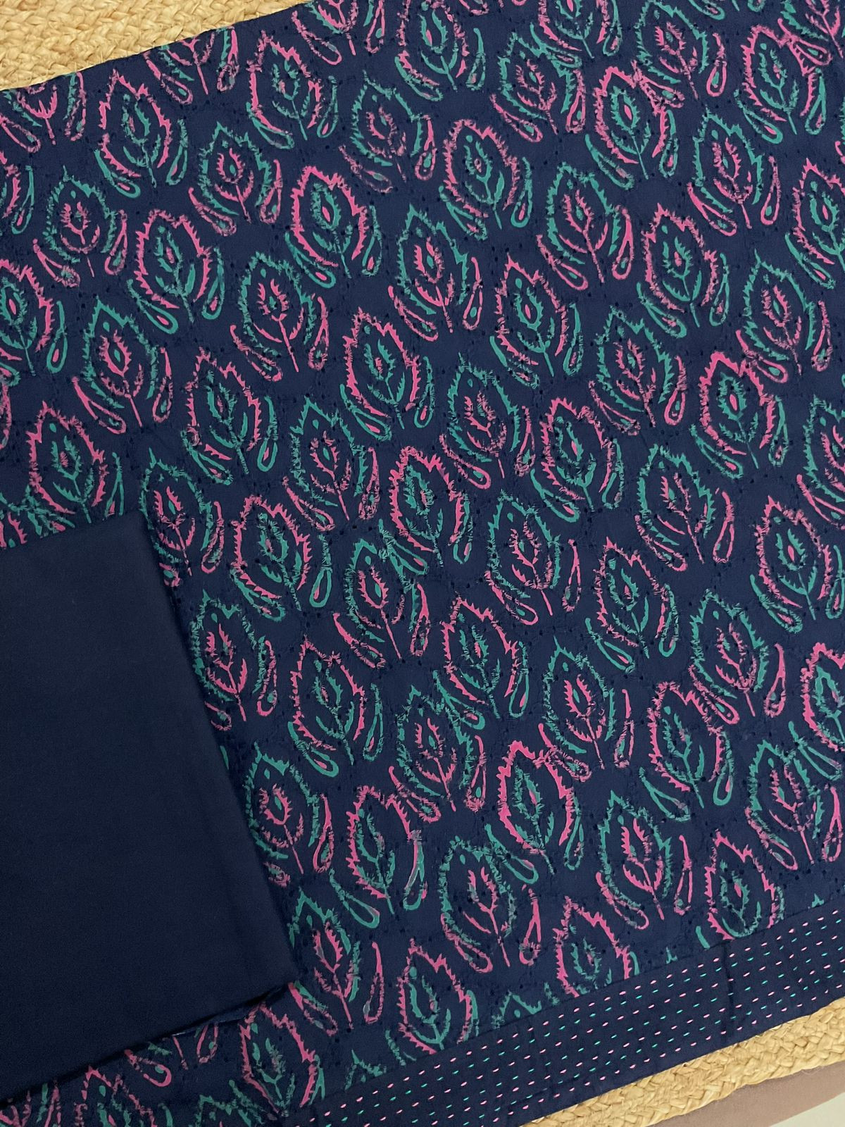 Pure Hakoba Cotton Printed Embroidered Suit - Blue