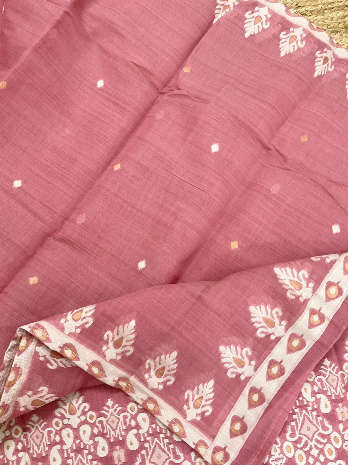 Soft Kora Chanderi Jamdani Weaved Embroidered Suit - Pink