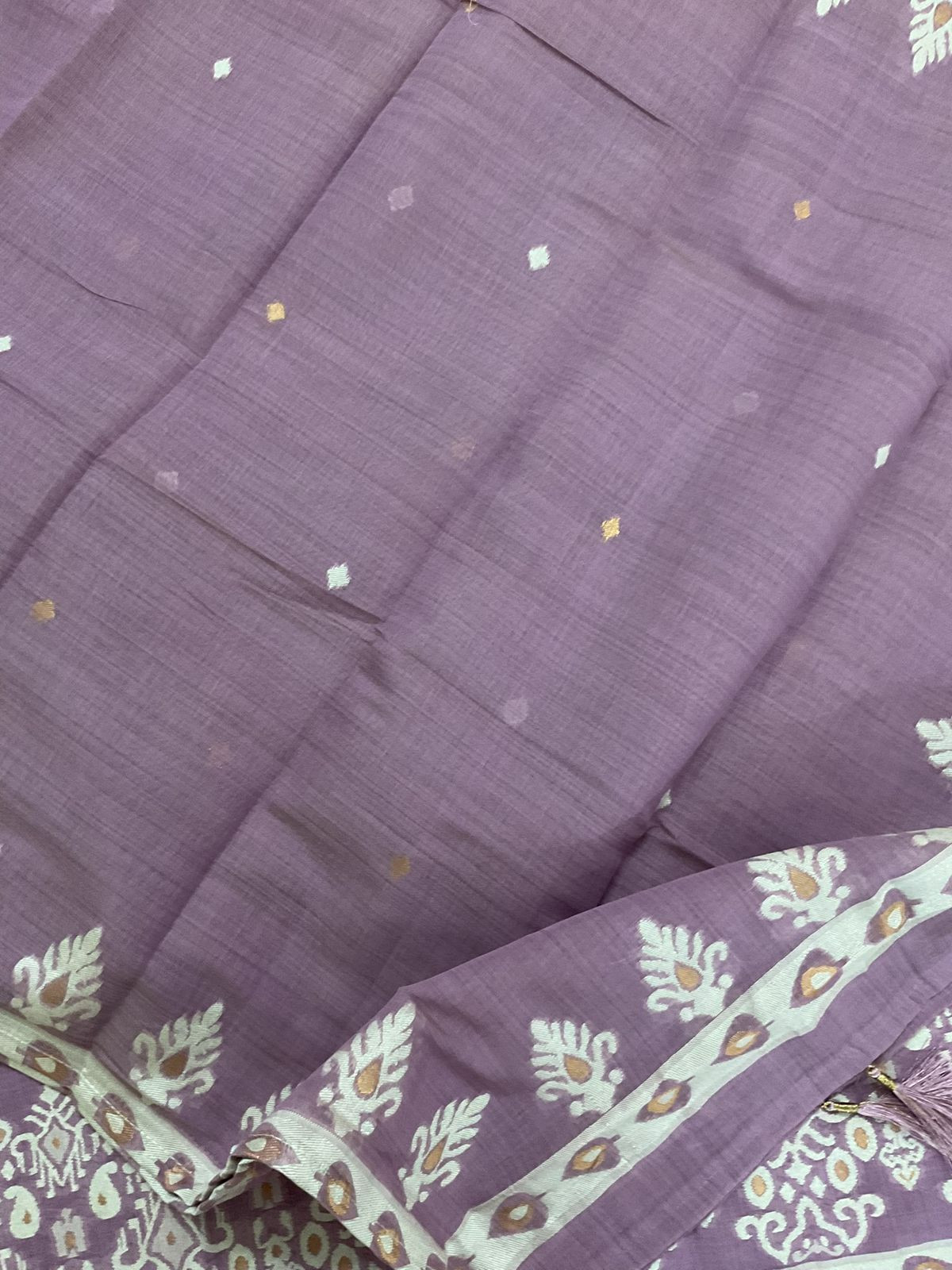 Soft Kora Chanderi Jamdani Weaved Embroidered Suit - Lavender