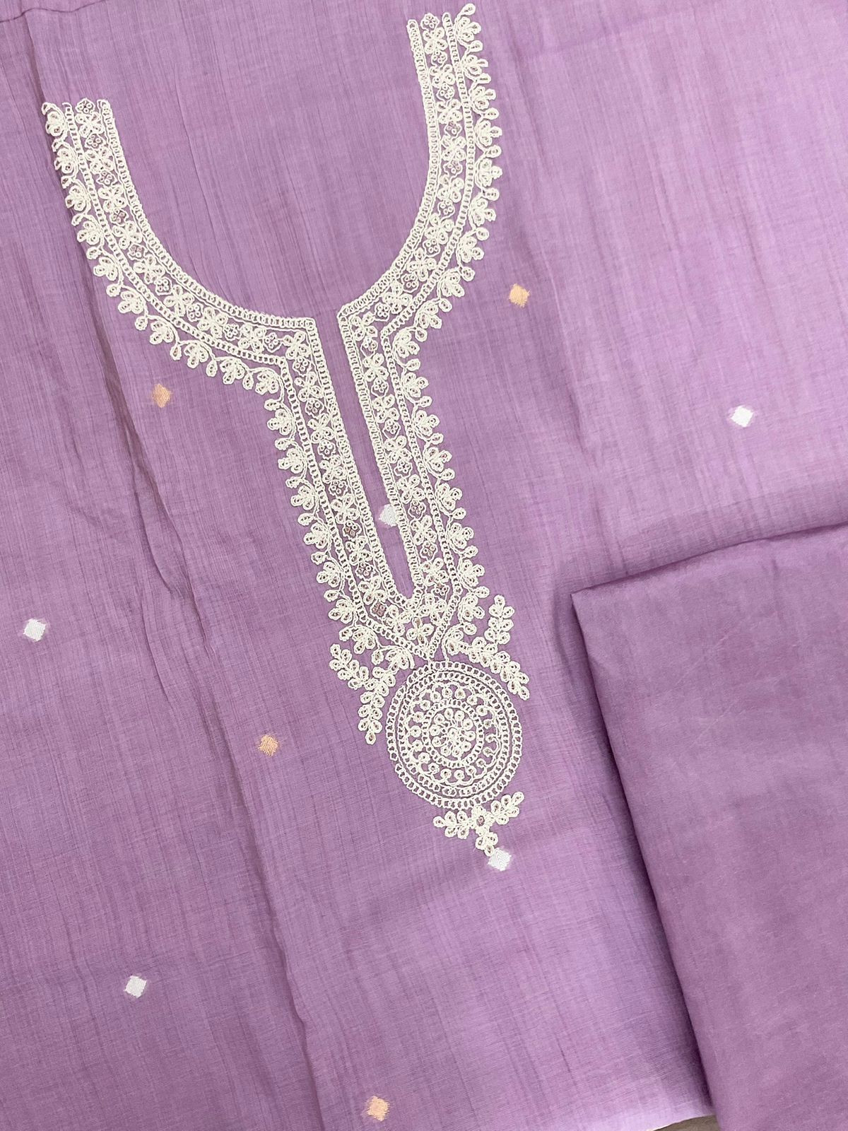 Soft Kora Chanderi Jamdani Weaved Embroidered Suit - Lavender